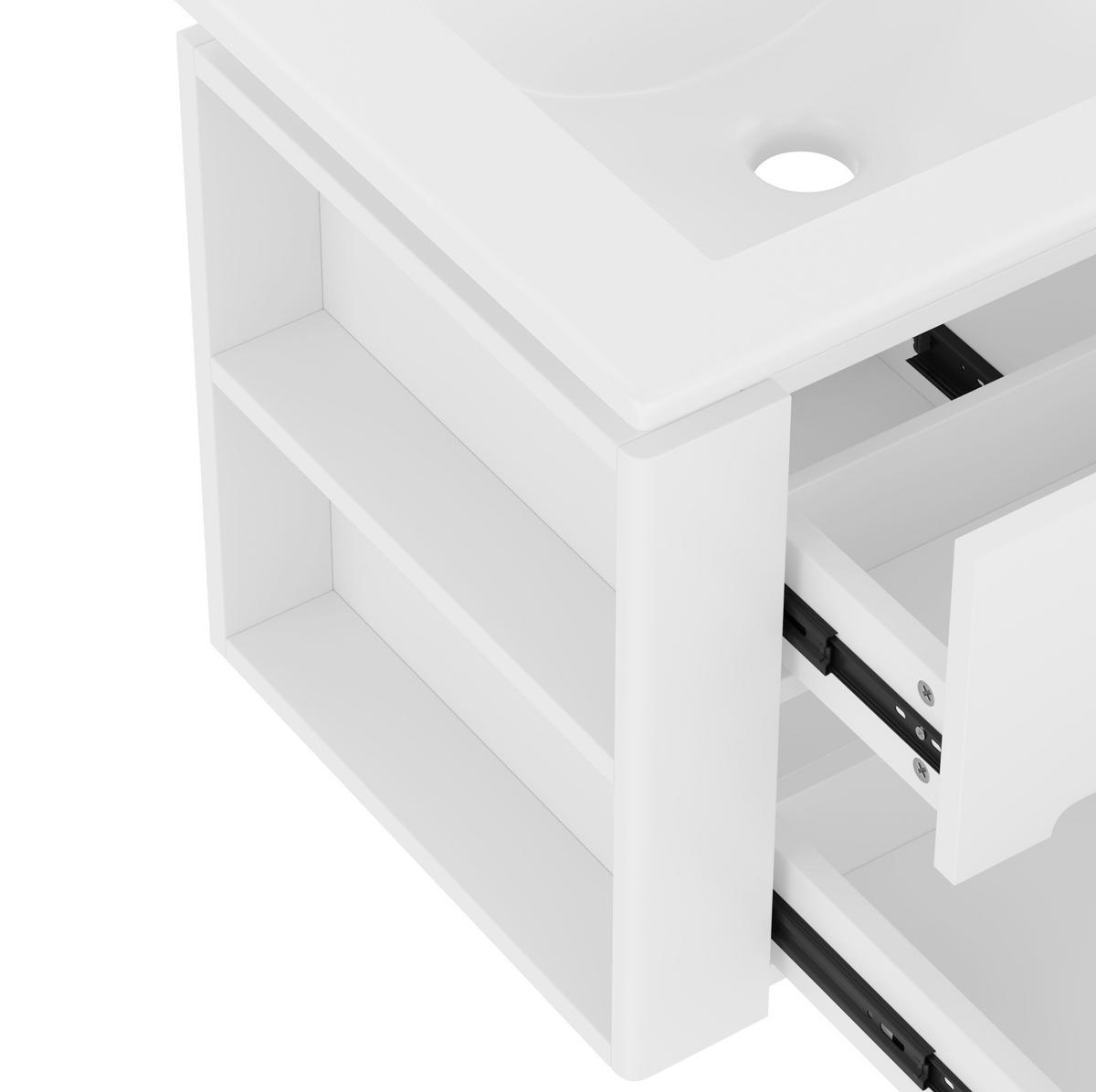 WASCHTISCHKOMBI 60/46/48,5 cm in Weiß mit LED-Sensorleuchte und 2 Schubladen - Weiß, Holzwerkstoff (61/48.5/46cm) - BEAOK