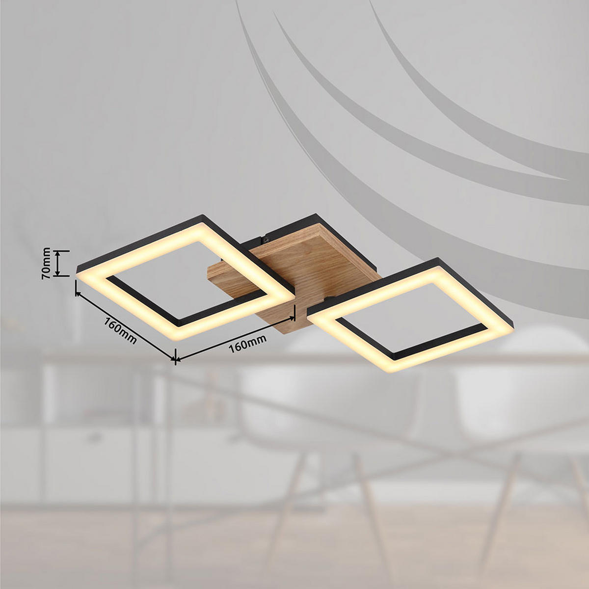 LED DECKENLEUCHTE KERRY Holzoptik Braun - Braun, Holz (46/22.5/7cm) - Globo Lighting