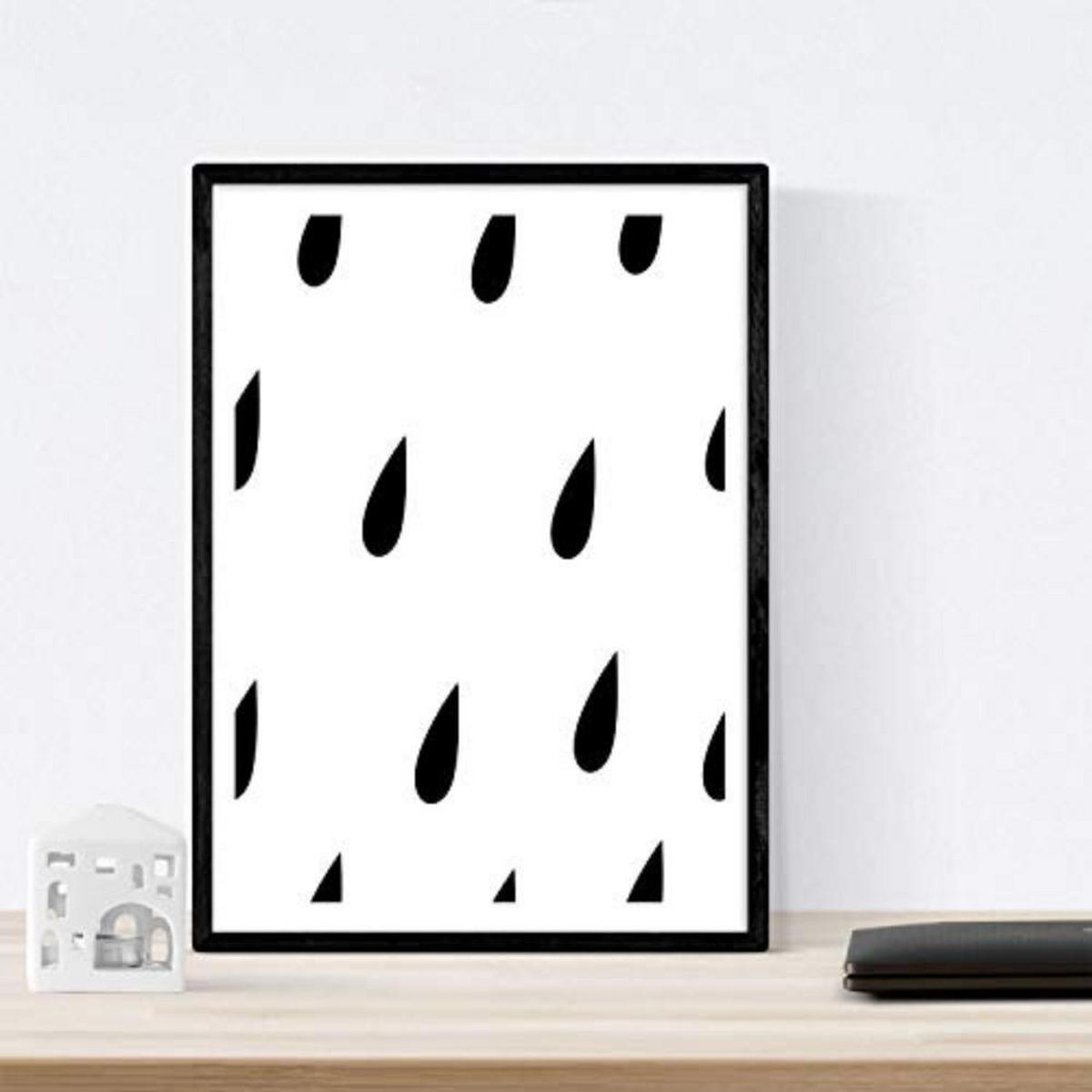 POSTER Set mit 4 Rabbit und Pinguine Tiere A4 Schwarzer Rahmen - Schwarz, Papier (29.7/3cm) - Nacnic