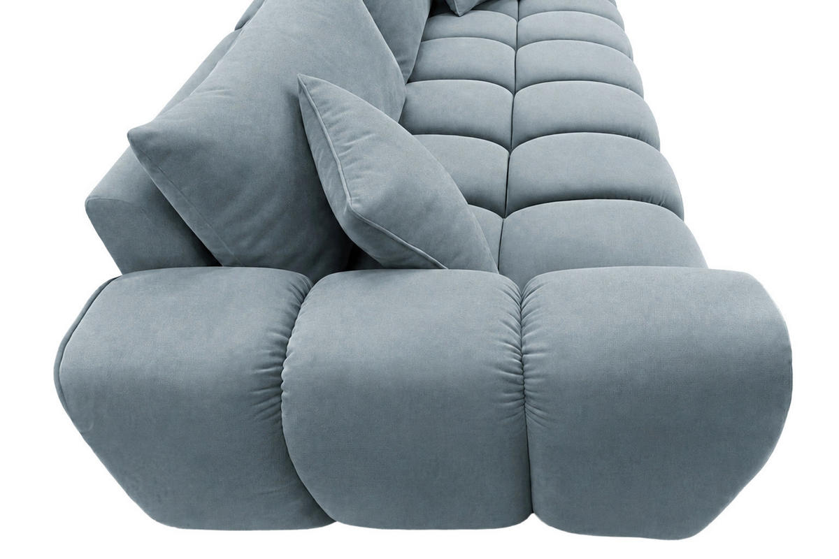 ROZKLÁDACÍ POHOVKA s úložným prostorem, velurová tkanina Bluvel, Modrošedá, COSMOPOLITAN - šedohnědá, dřevo (240/97cm) - Kaiser Möbel