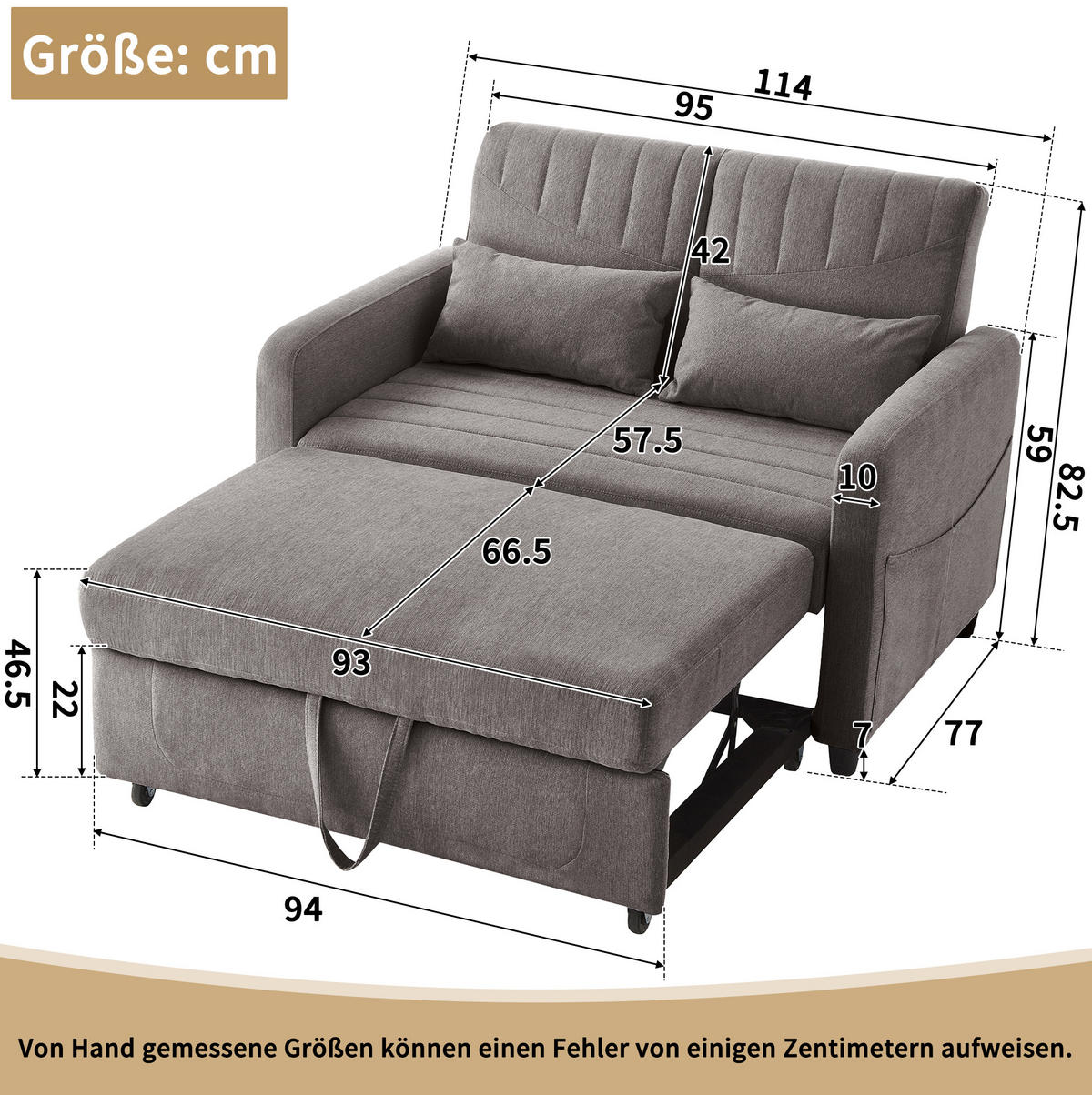 SOFABETT mit Schlaffunktion 166x95 cm Baumwoll-Leinen Grau - Grau, Metall (77/82.5/114cm) - Meubliv