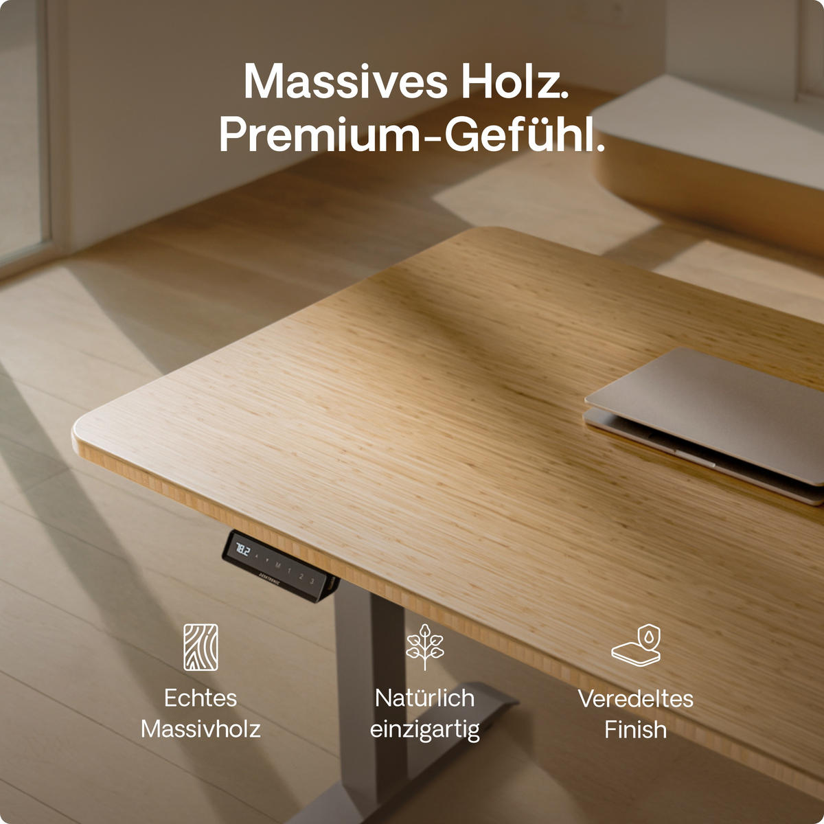 SCHREIBTISCH Elektrisch Höhenverstellbarer HomeOne 120x60cm Grau/Bambus mit Memory-Funktion, Anti-Kollisions Technologie - Hellgelb/Grau, Holz (60/120/72cm) - Desktronic