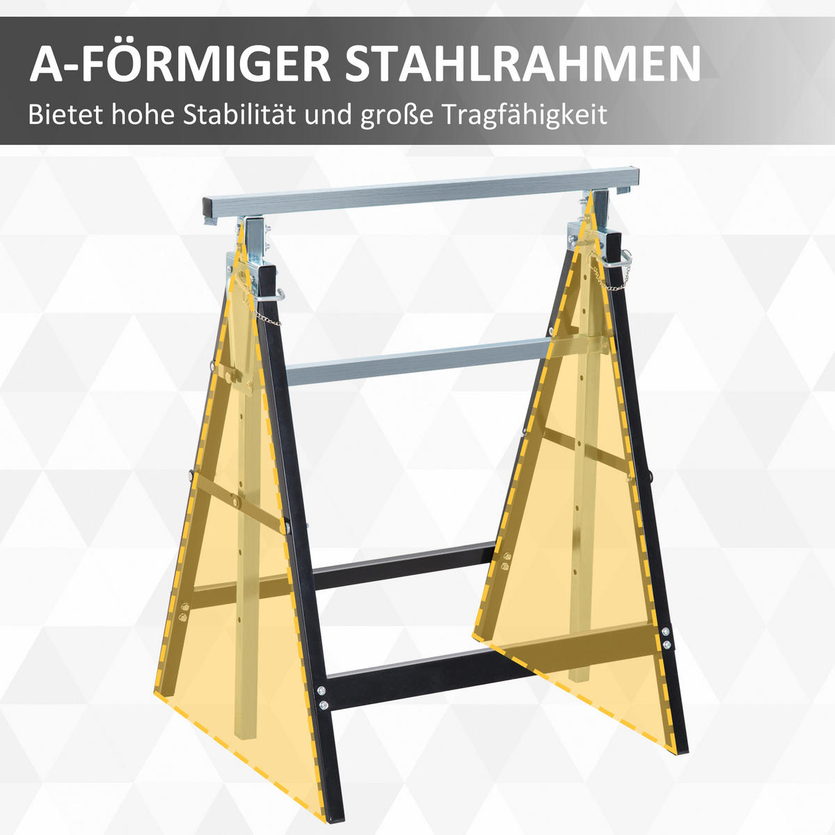 ARBEITSBOCK 2ER-SET DE-09184 klappbar & höhenverstellbar, bis 200 kg Schwarz - Schwarz, Metall (58/130/68cm) - ComfortXL