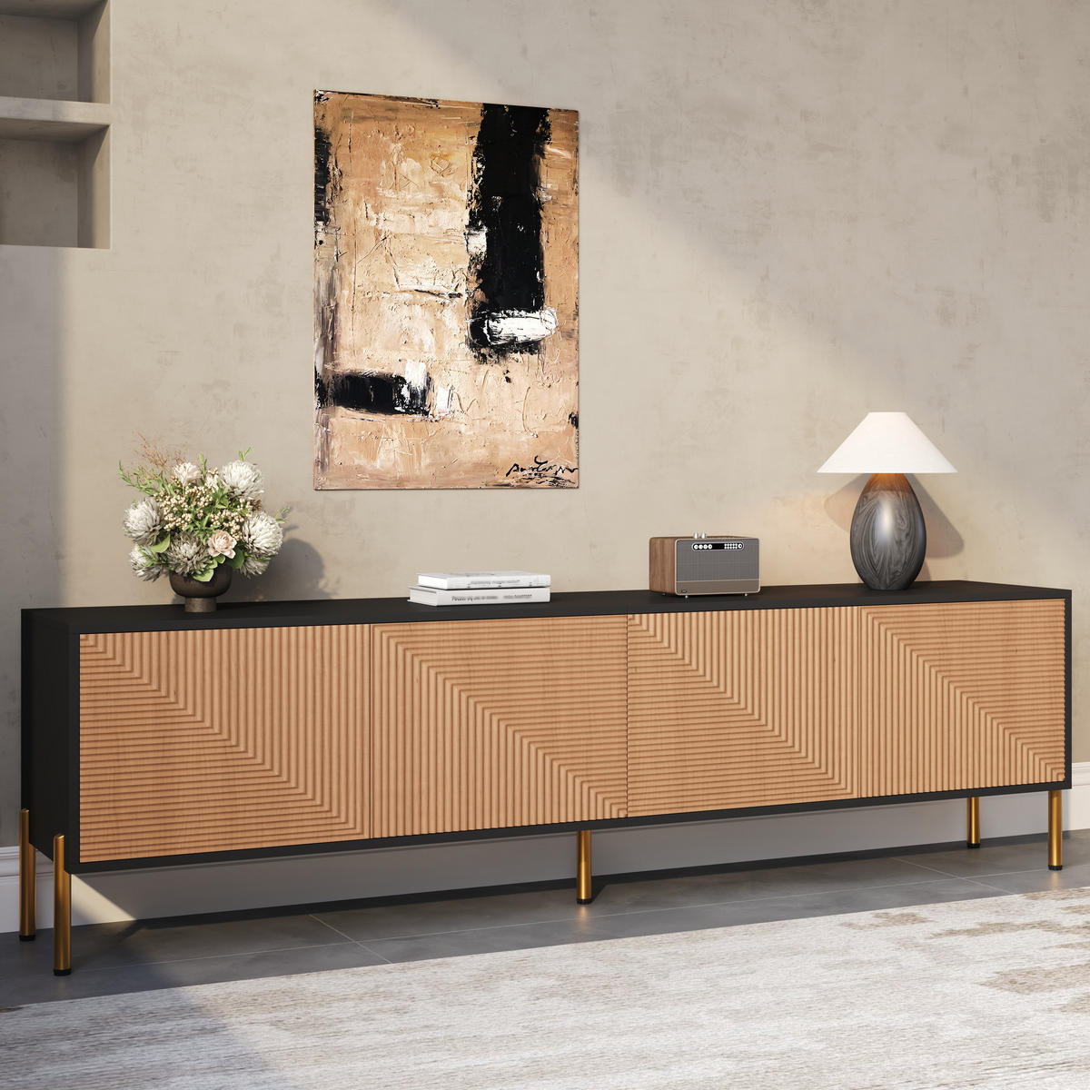 TV-SCHRANK Lowboard 179x35x53 cm Farbblock Design - Naturfarben, Holzwerkstoff (179/53.5/35cm) - Fortuna Lai