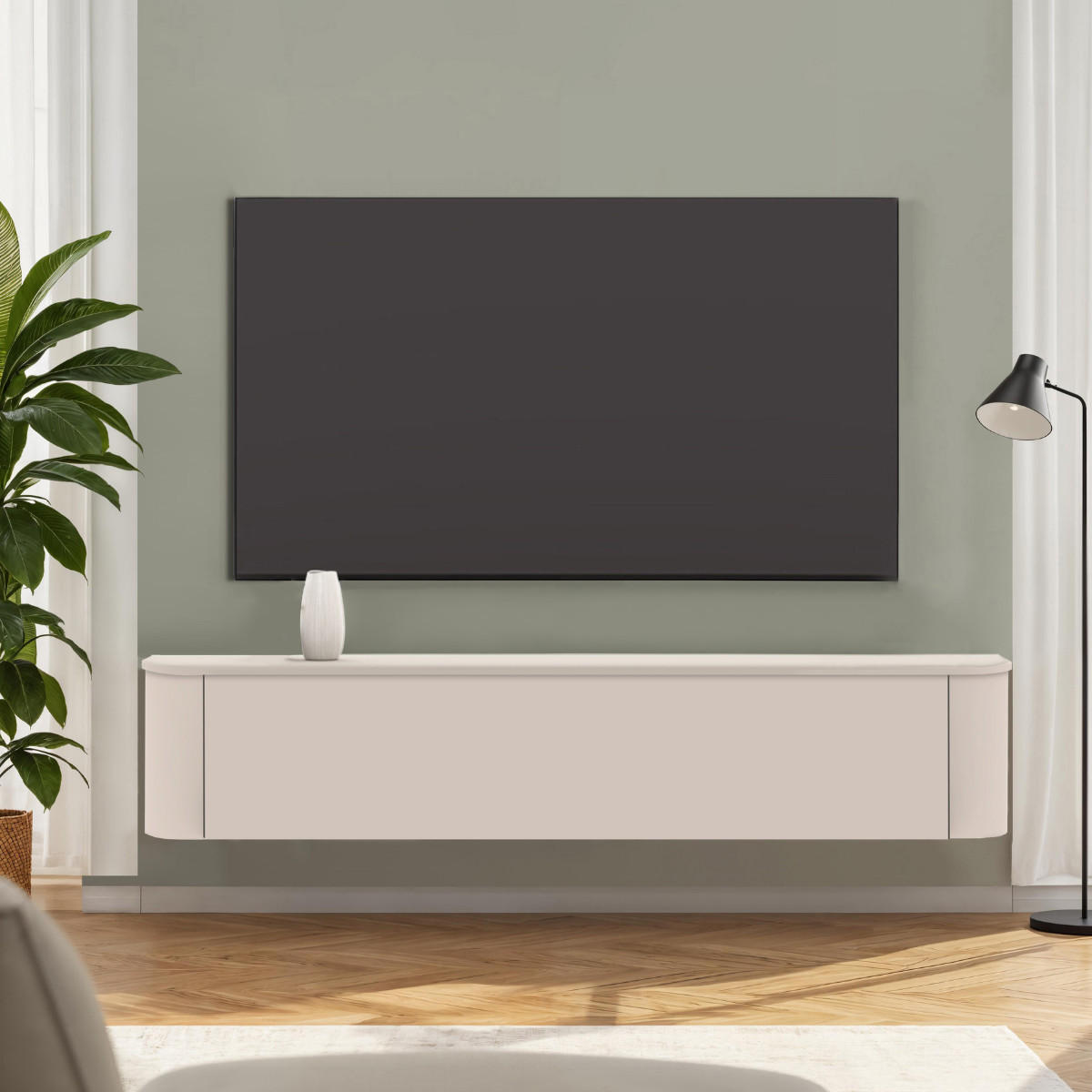 TV-MÖBEL wandhängendes Klappe Cashmere 180/37/33 cm - Beige, Holzwerkstoff (37/33/180cm) - Calicosy