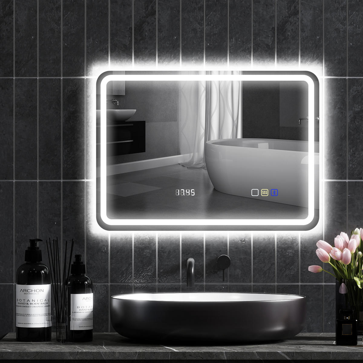 BADEZIMMERSPIEGEL DE-15201 mit Bluetooth, Uhrzeit und Antibeschlag Silber - Silberfarben, Glas (3.5/70/50cm) - ComfortXL