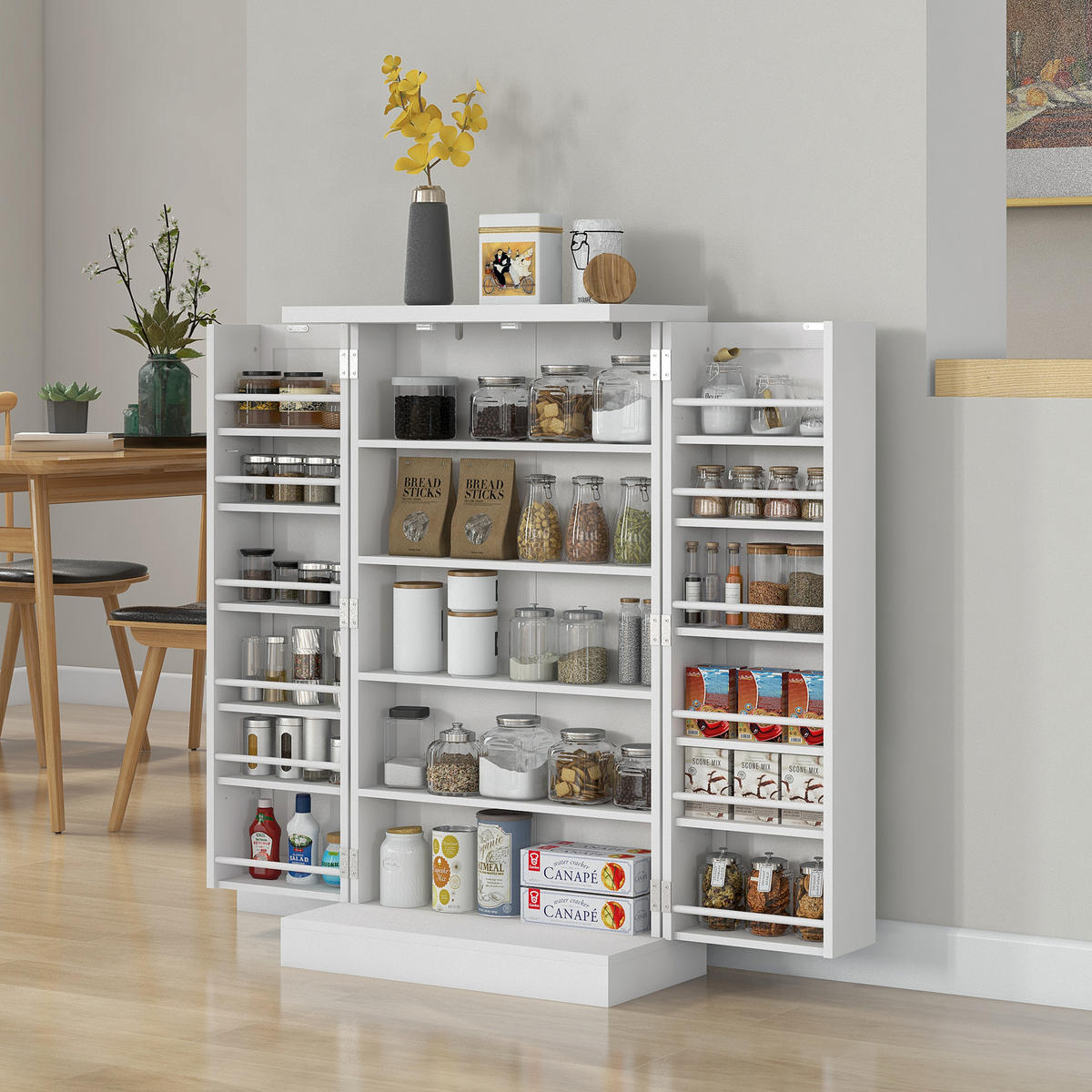 MEHRZWECKSCHRANK DE-11082 5 Böden + Türregale mit 12 Fächern Weiß - Weiß, Holzwerkstoff (30/104/60cm) - ComfortXL