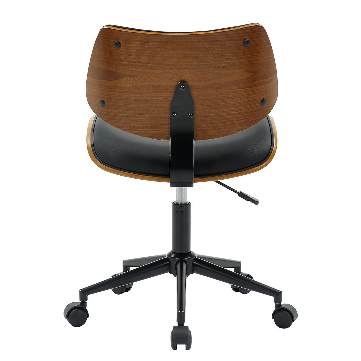 BÜROSTUHL - Kunstleder / Pappel teilmassiv - Schwarz / Pappel Dunkel - Schwarz, Holz/Kunststoff (48/74/51cm) - home24