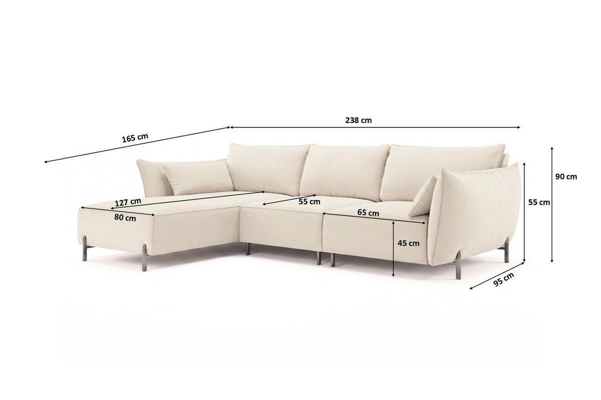 GARTENECKSOFA für Terrasse und Garten, Stoff Sunlight, Ecru, Links, SUNMEE - Ecru, Holz (238/90/165cm) - Kaiser Möbel