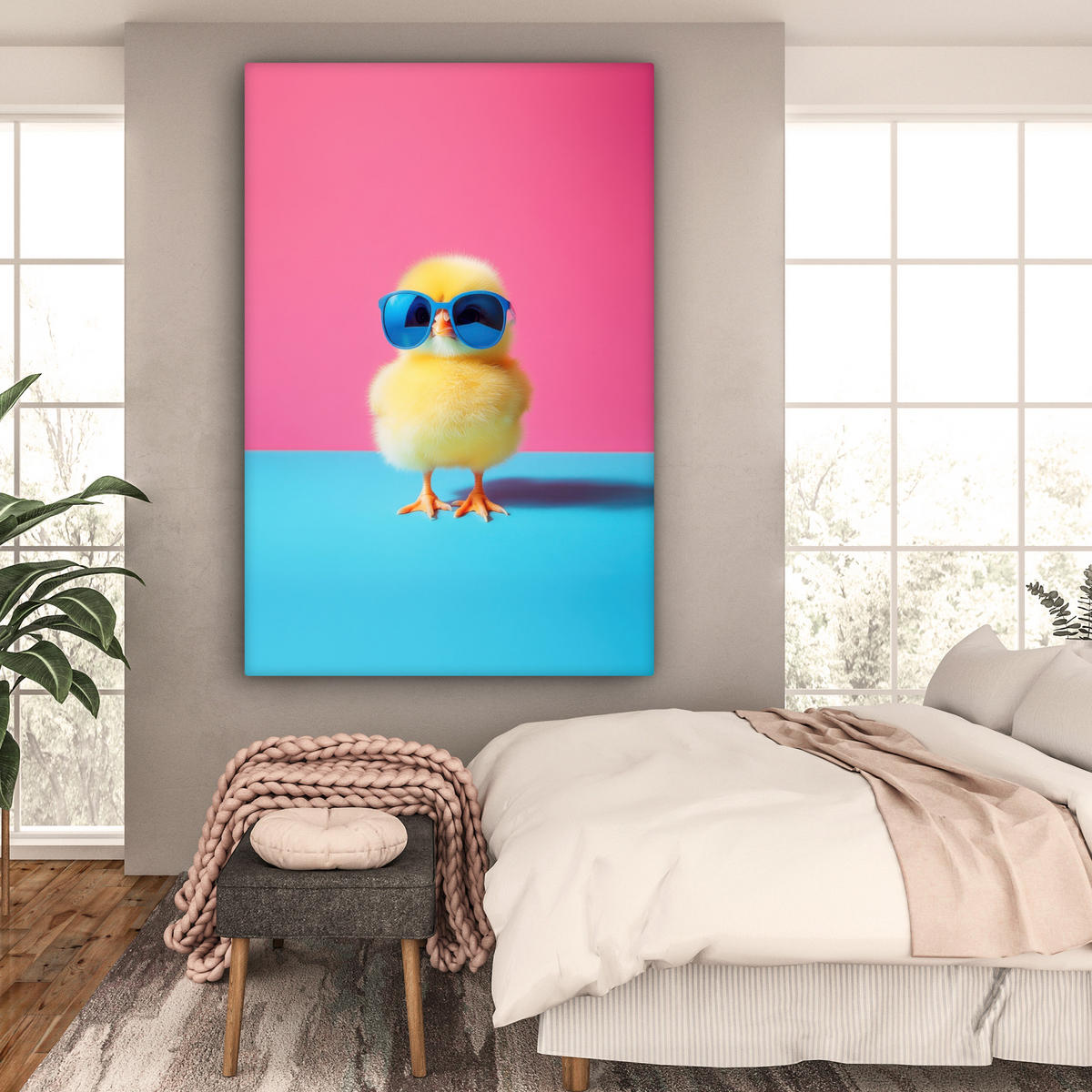 LEINWANDBILD Chick - Sonnenbrille - Blau Deko Groß 90x140 cm - Pink/Gelb, Textil (90/140cm) - MuchoWow