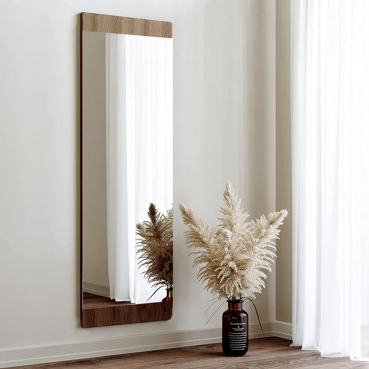 WANDSPIEGEL mit Holzsockel, 40x115cm - Braun, Holz (120/40cm) - Gozos
