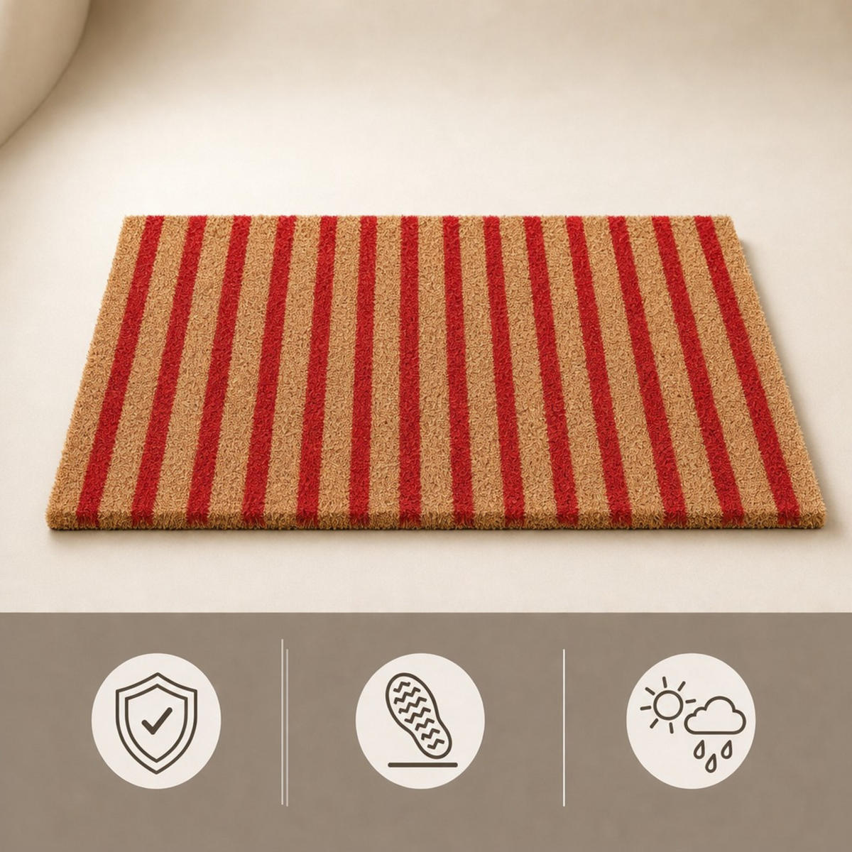 FUSSMATTE Rot Natur Kokos rutschfest 60x40 cm - Multicolor, Kunststoff/Textil (60/40cm) - Relaxdays