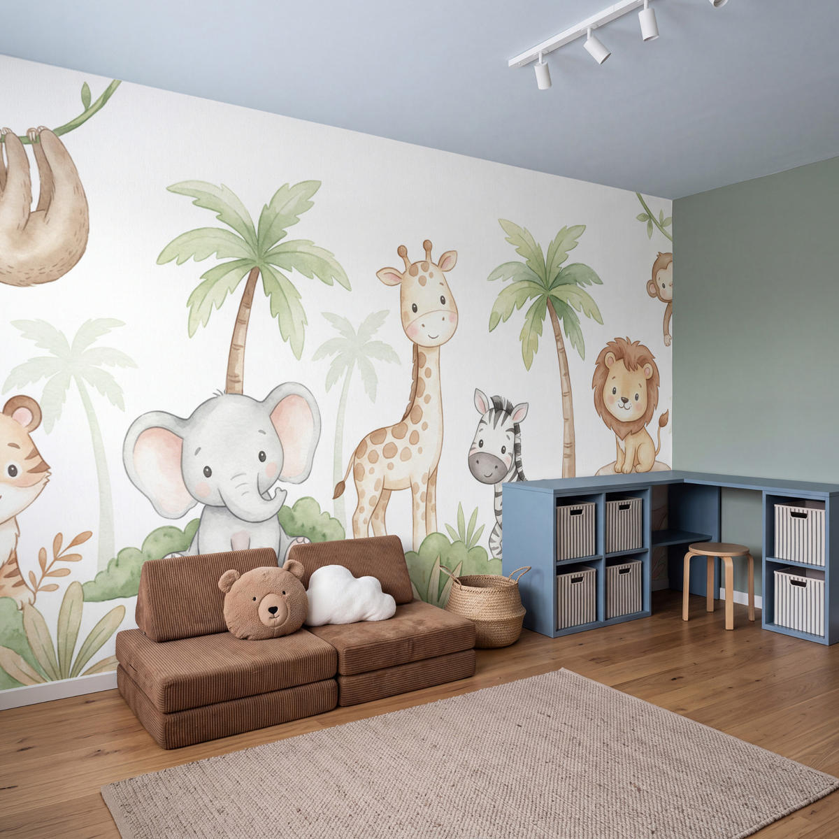 KINDERTAPETE - Tiere - Dschungel - Pastell - 400x220 cm - Weiß, Papier (400/220cm) - OnlyWow