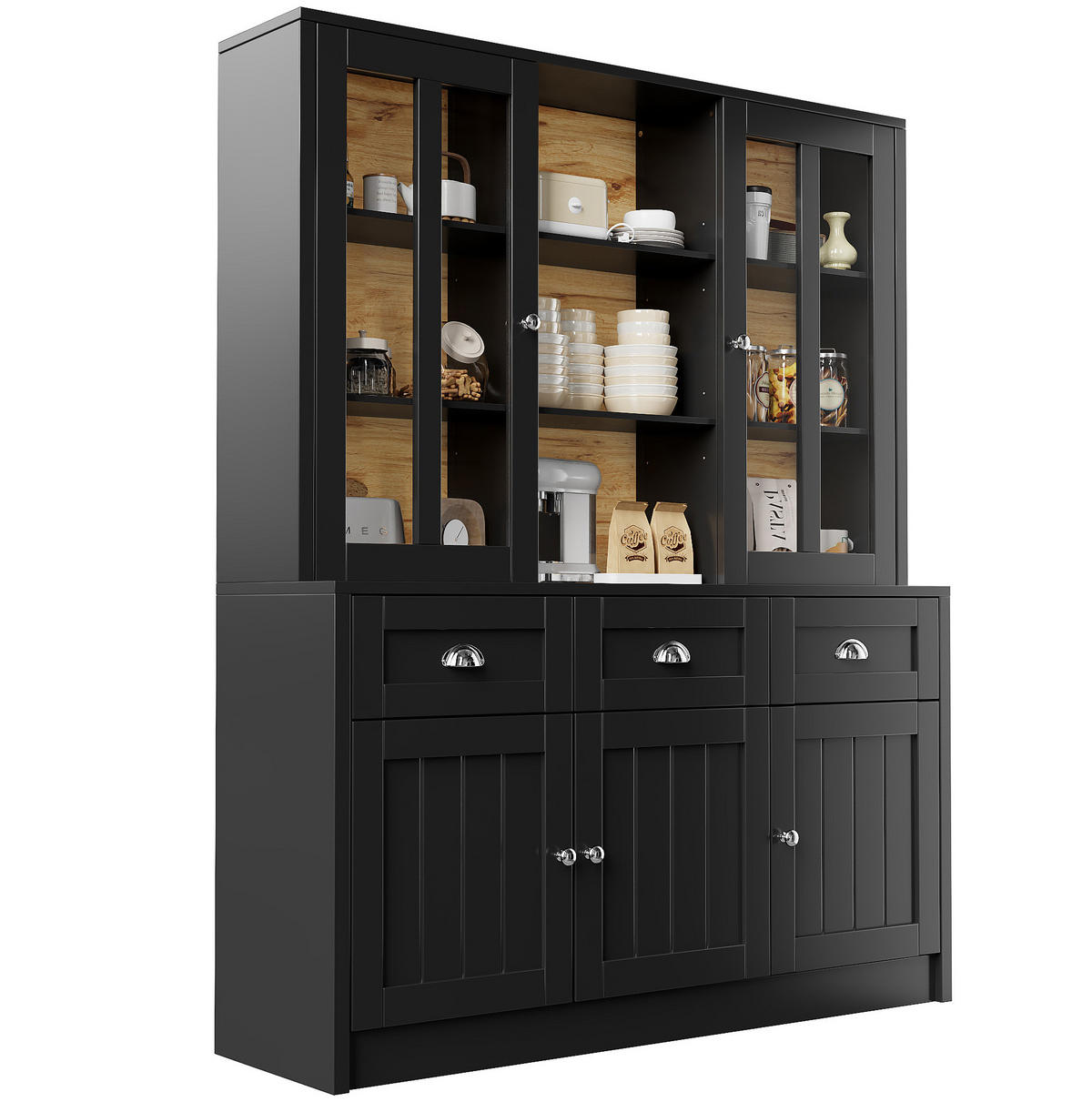 VYSOKÁ vitrína z MDF a akrylu 140x38,5x175 cm černá s uzavřeným úložným prostorem a ochranou proti převrácení - černá, kompozitní dřevo (140/175/38.5cm) - Modfu