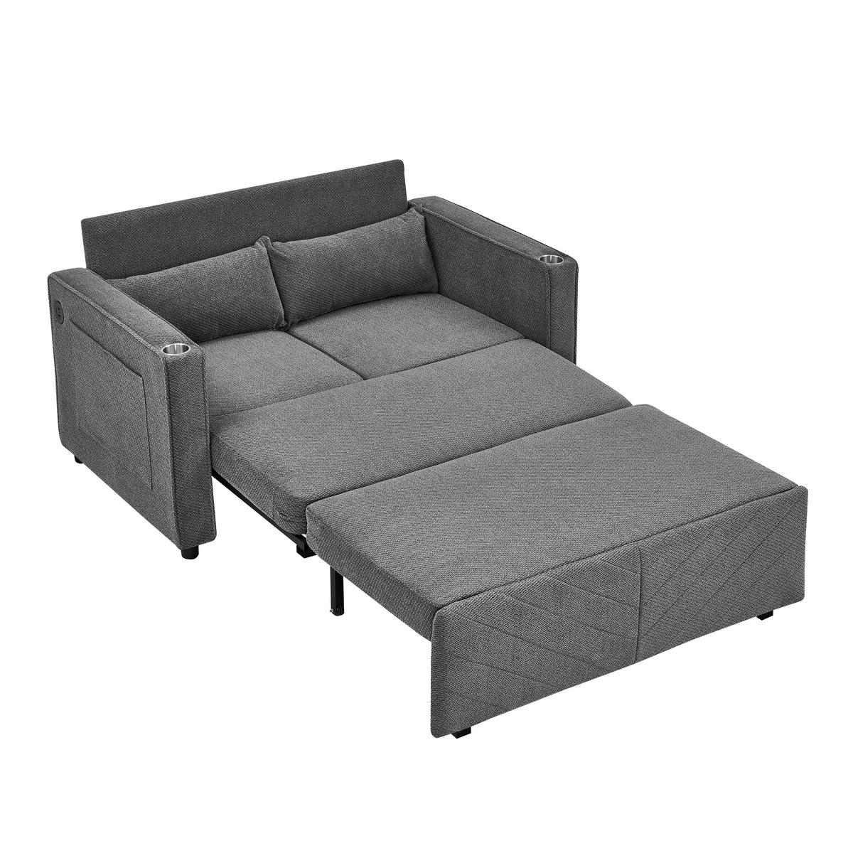 SCHLAFSOFA 134/82/73 cm Dunkelgrau mit USB Charging und Aufbewahrungstasche - Dunkelgrau, Textil (134/73/195cm) - Oxeza