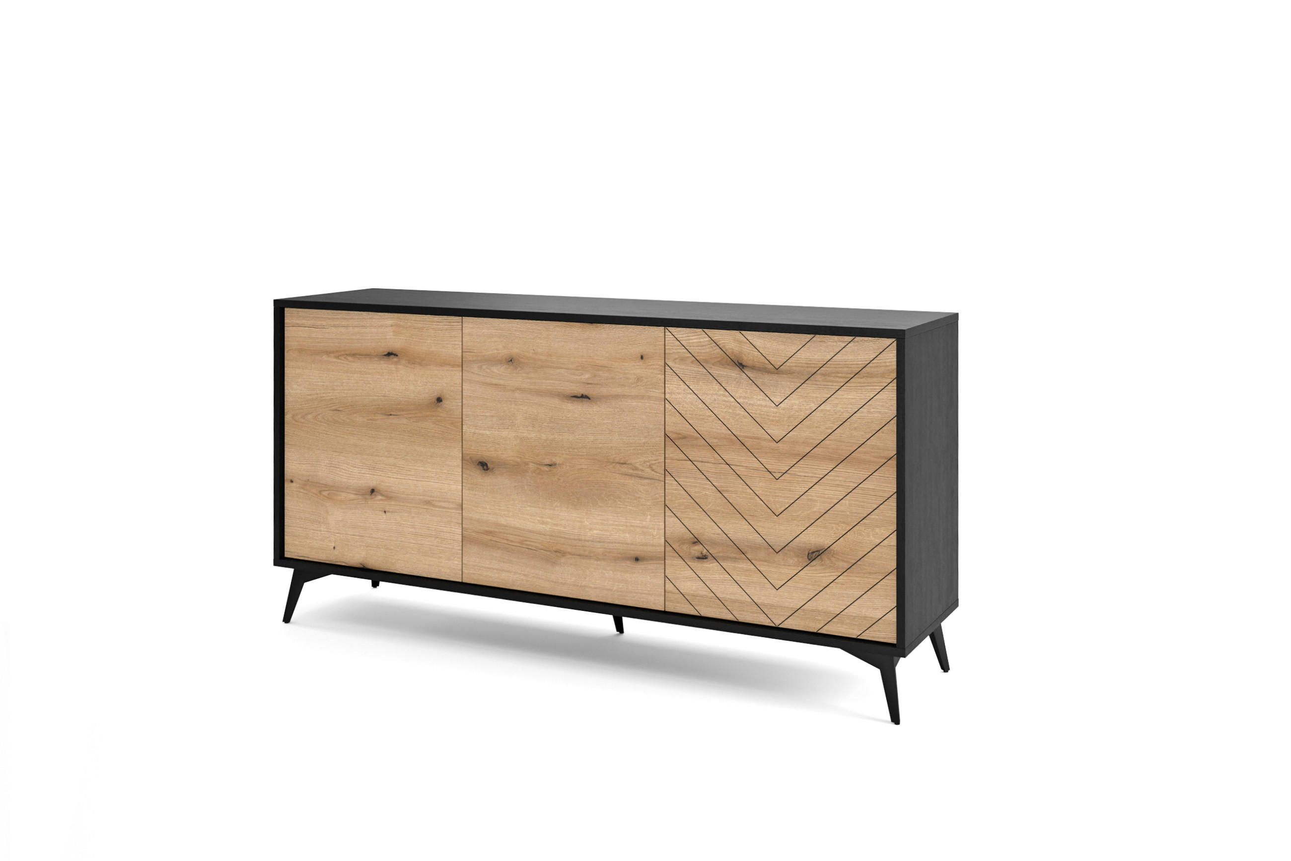 SIDEBOARD Diamond Eiche Evoke - Eichefarben/Schwarz, Holzwerkstoff (154/77/39cm) - Bettso