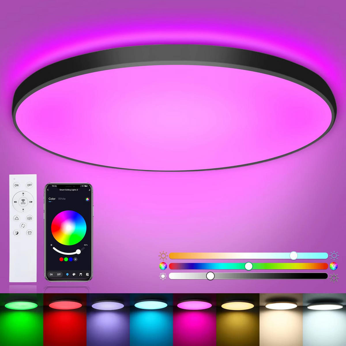 LED-DECKENLEUCHTE 30 cm Schwarz 2 Stück Set - Schwarz, Kunststoff (30/30/4cm) - Coonoor