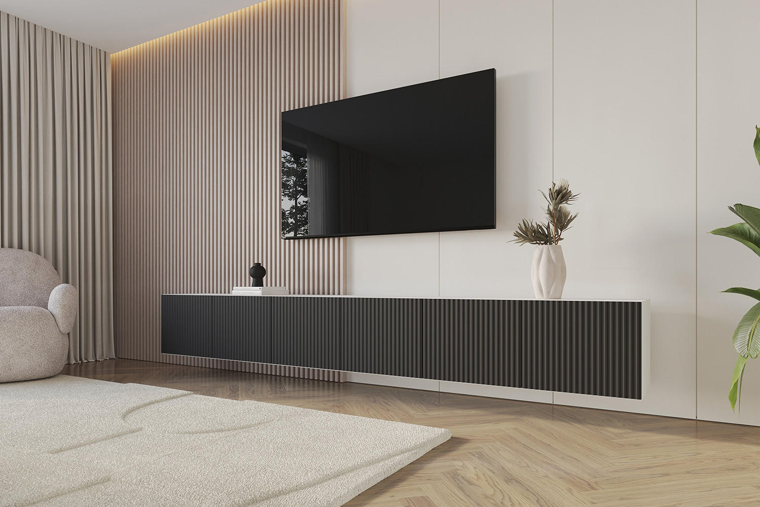 LOWBOARD NOA-2-W 3x100x40x41 cm - Weiß / Schwarz - Schwarz, Holzwerkstoff (300/40/41cm) - ALTDECOR