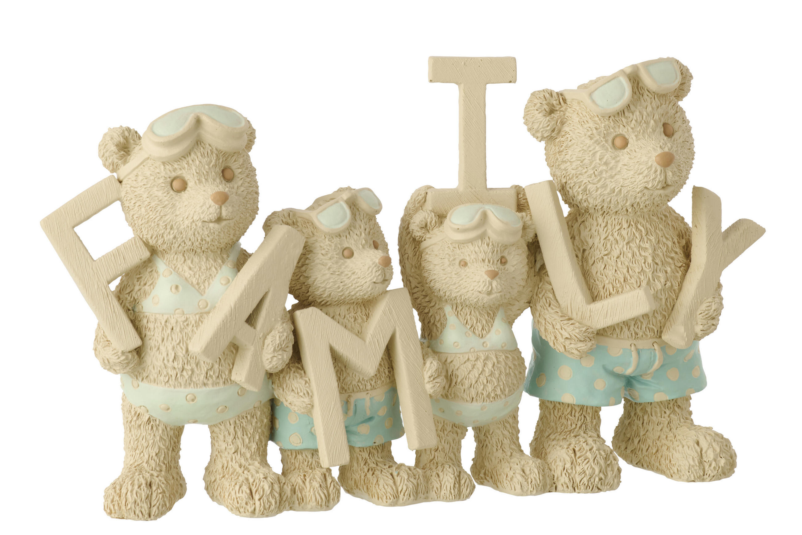 FIGUR BÄR FAMILIE AM STRAND - Blau, Glas/Naturmaterialien (8/18/29cm) - J-Line