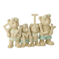 FIGUR BÄR FAMILIE AM STRAND - Blau, Glas/Naturmaterialien (8/18/29cm) - J-Line