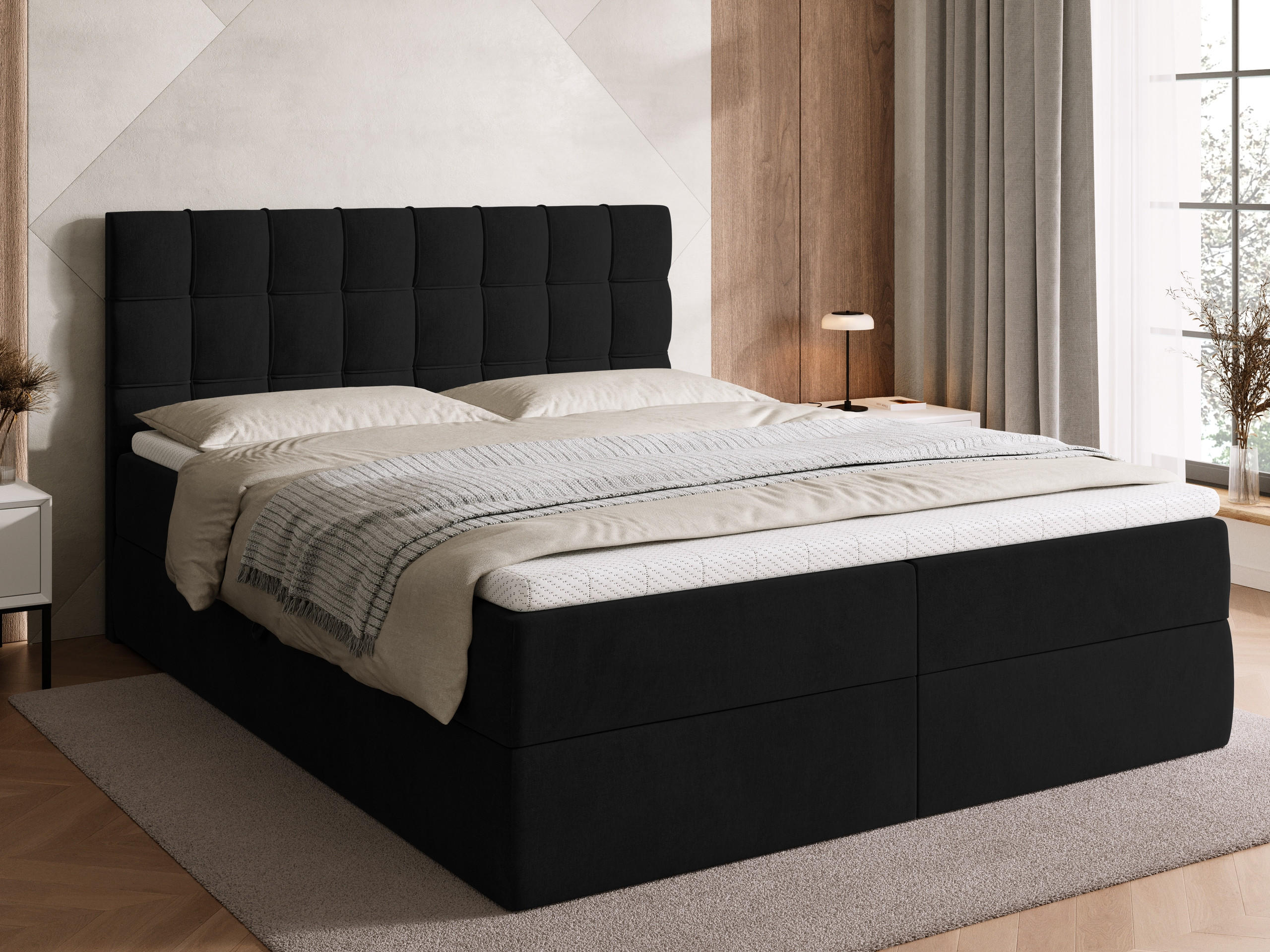 BOXBETT Detroit mit Topper 160/200 Schwarz - Schwarz, Holzwerkstoff/Textil (160/200cm) - Bromarkt