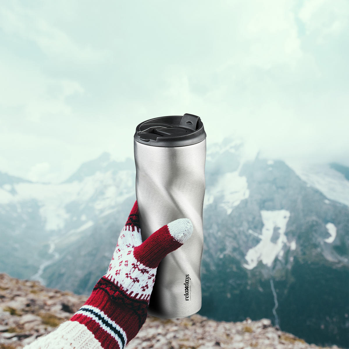 THERMOBECHER - Silberfarben, Kunststoff/Metall (0.5L) - Relaxdays