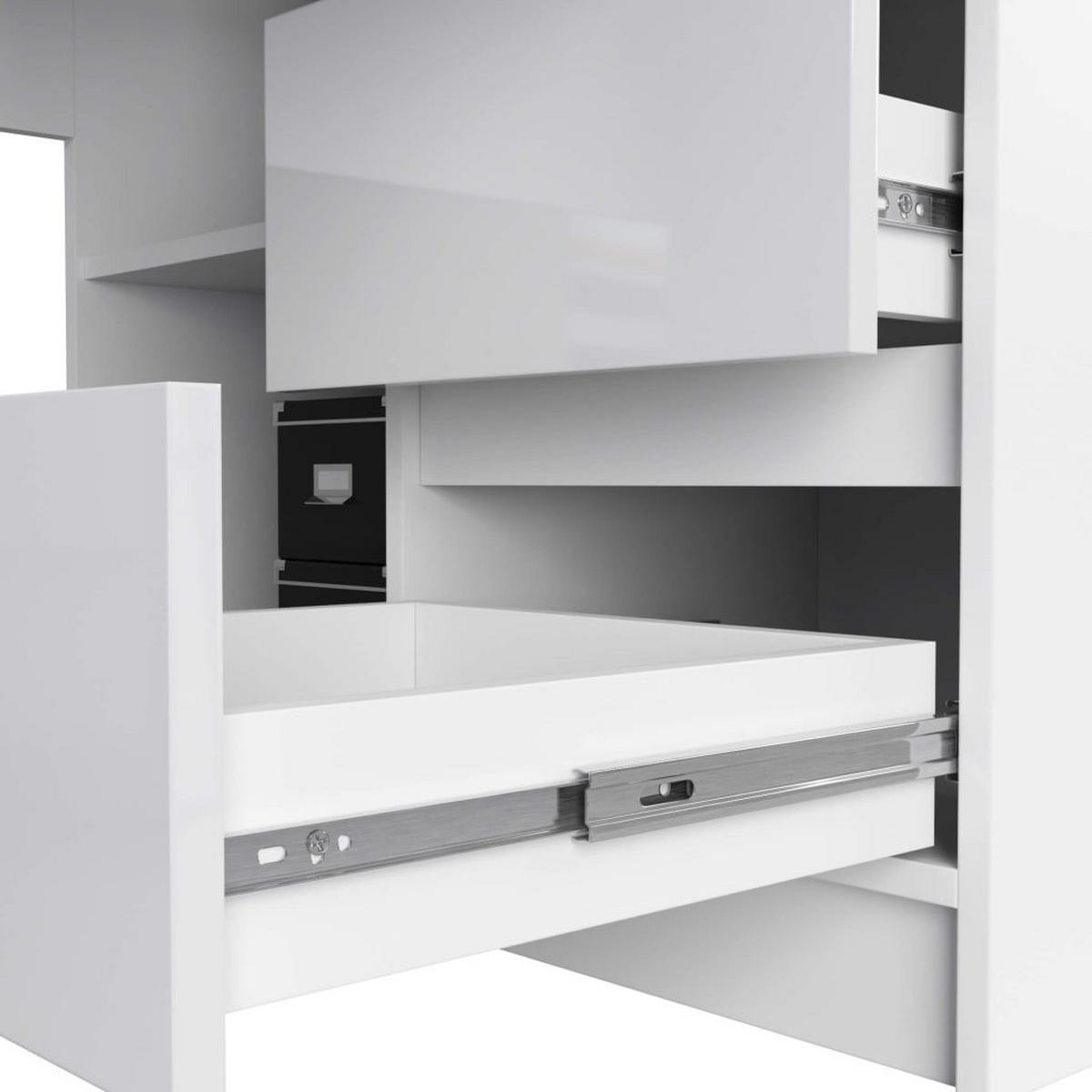 SCHREIBTISCH Weiß, Weiß Glanz 77/155/85 - Weiß Hochglanz/Weiß, Holzwerkstoff (85/155/77cm) - RAUMHIRSCH FURNITURE