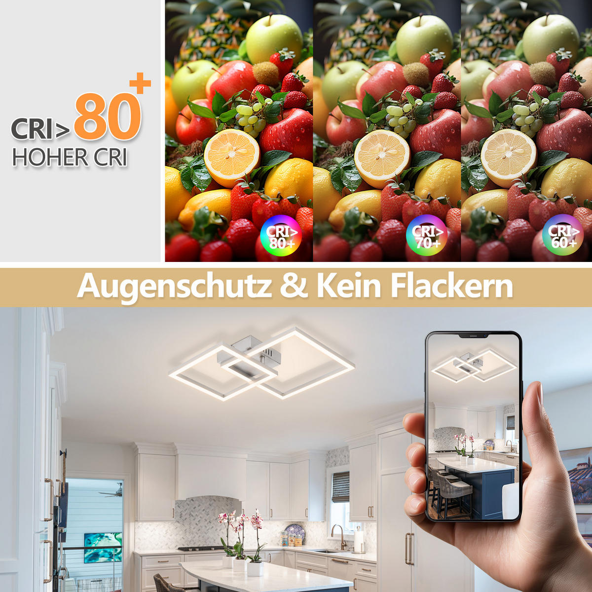 LED DECKENLEUCHTE Aelwynne 34.5/34.5/6.7 cm - Silberfarben, Kunststoff (34.5/34.5/6.7cm) - ZMH