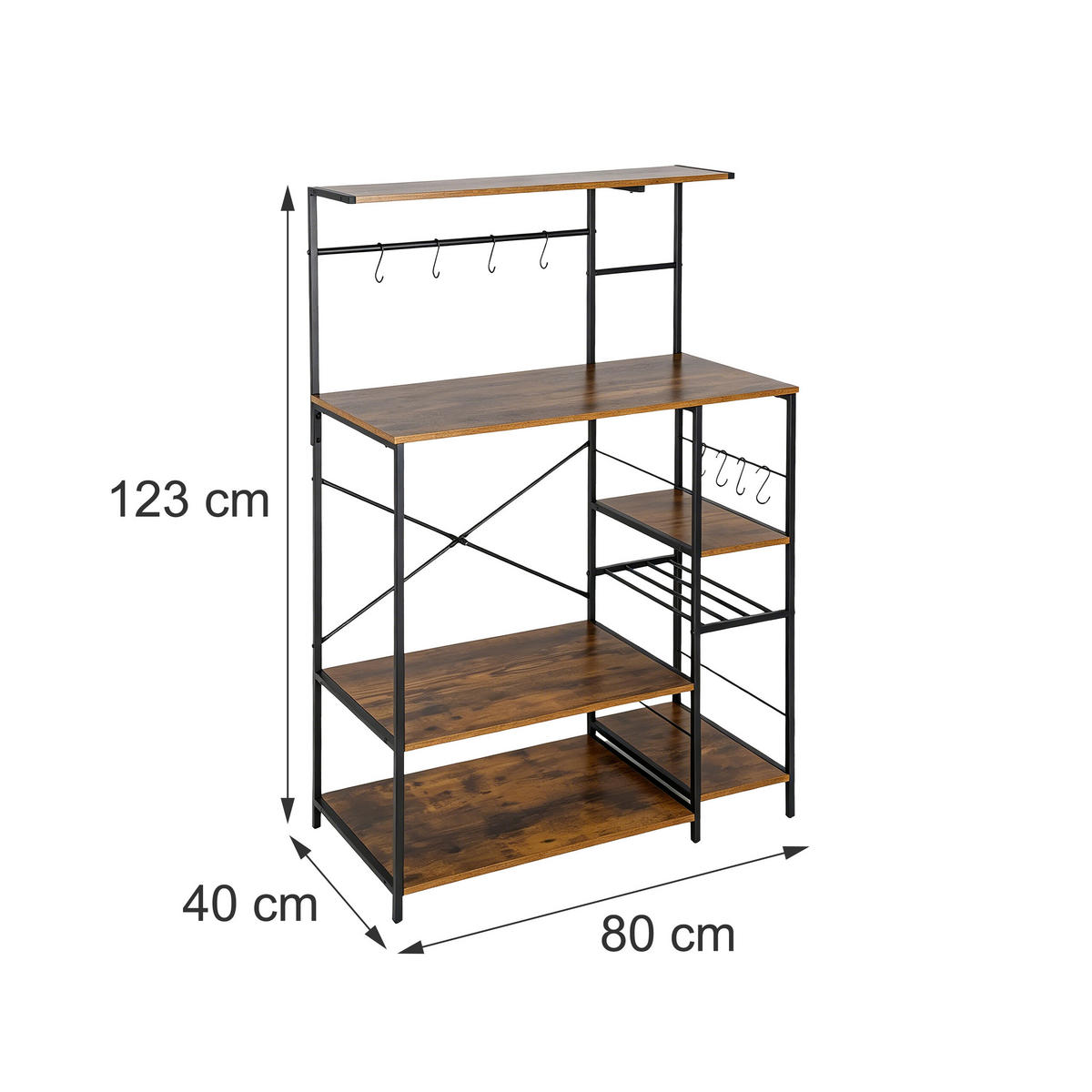 RAFT Negru industrial 7 polițe - maro, compozit lemnos/metal (80/123/40cm) - Relaxdays