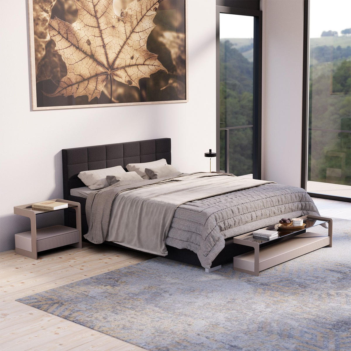 BOXBETT Seattle schwarz 180x200 cm Malmo-Stoff - Schwarz, Textil (180/200cm) - Juskys