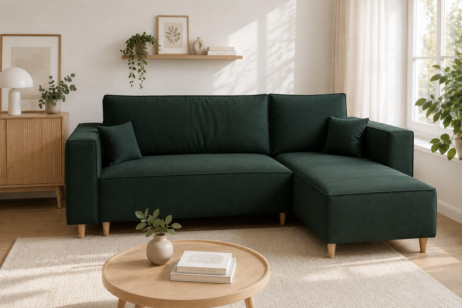 ECKSOFA RIO mit Schlaffunktion und Bettkasten, Farbe: Grün, Velourstoff, Ottomane Universal - Grün, Textil (249/142cm) - Marpur