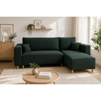 ECKSOFA RIO mit Schlaffunktion und Bettkasten, Farbe: Grün, Velourstoff, Ottomane Universal - Grün, Textil (249/142cm) - Marpur