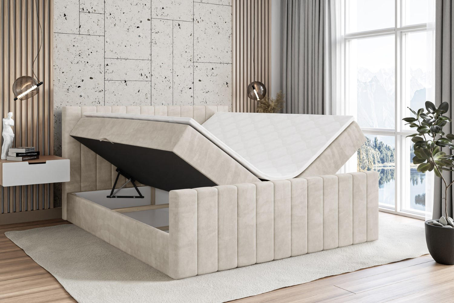Thumbnail - Altdecor Boxbett, Ecru, Holzwerkstoff, Höhe ca. 20 cm, 120x200 cm, Schlafzimmer, Betten, Boxspringbetten