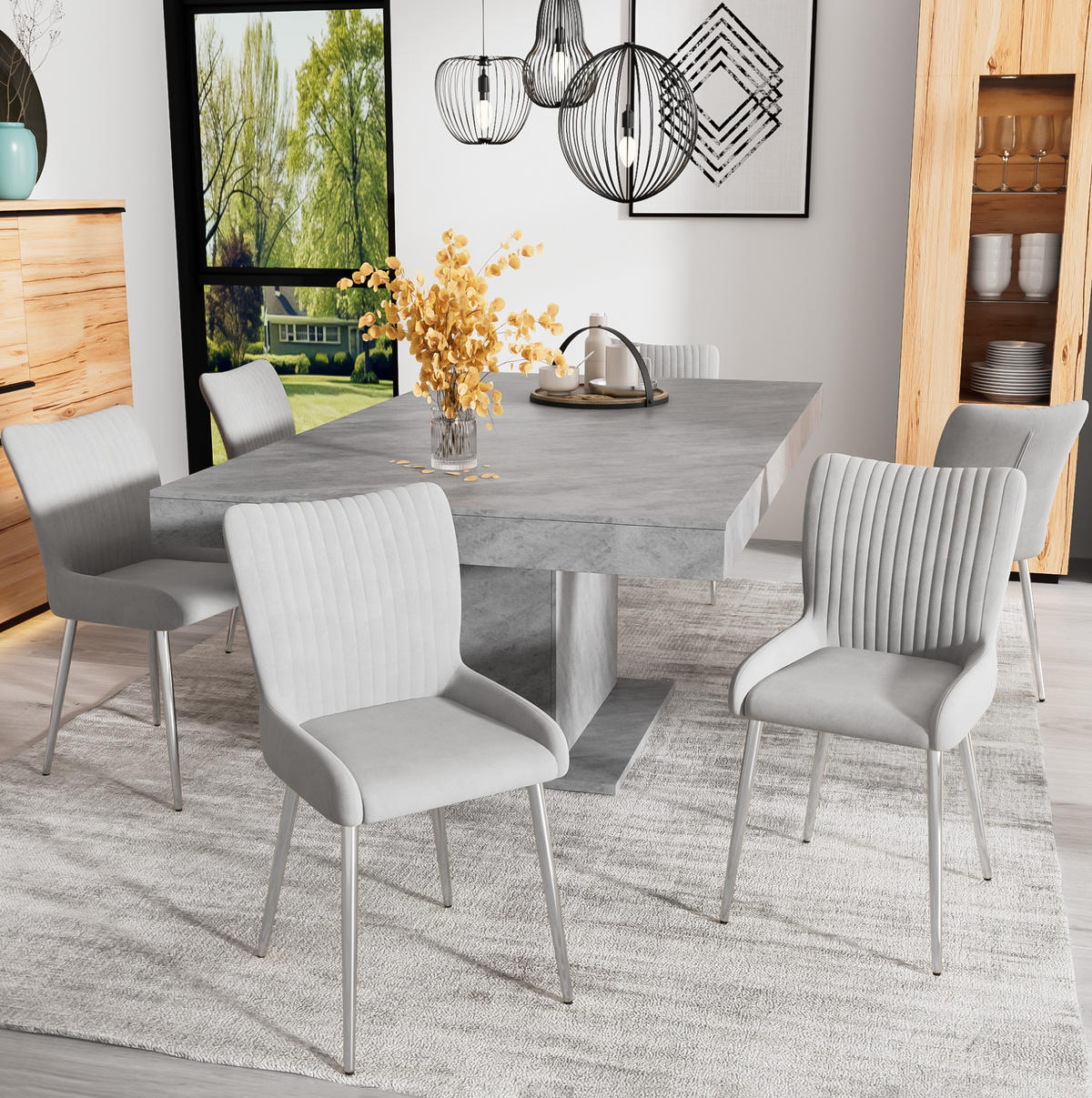 ESSZIMMERSTUHL 2er-Set Samt Grey mit Metallbeinen - Grau, Metall (47/85/58cm) - Meubliv