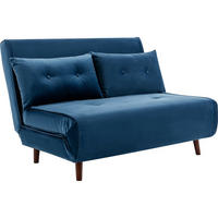 SOFA 2-Sitzer mit Schlaffunktion - Samt - Dunkelblau - URIBIA - Blau, Textil (121/81/91cm) - Vente-Unique