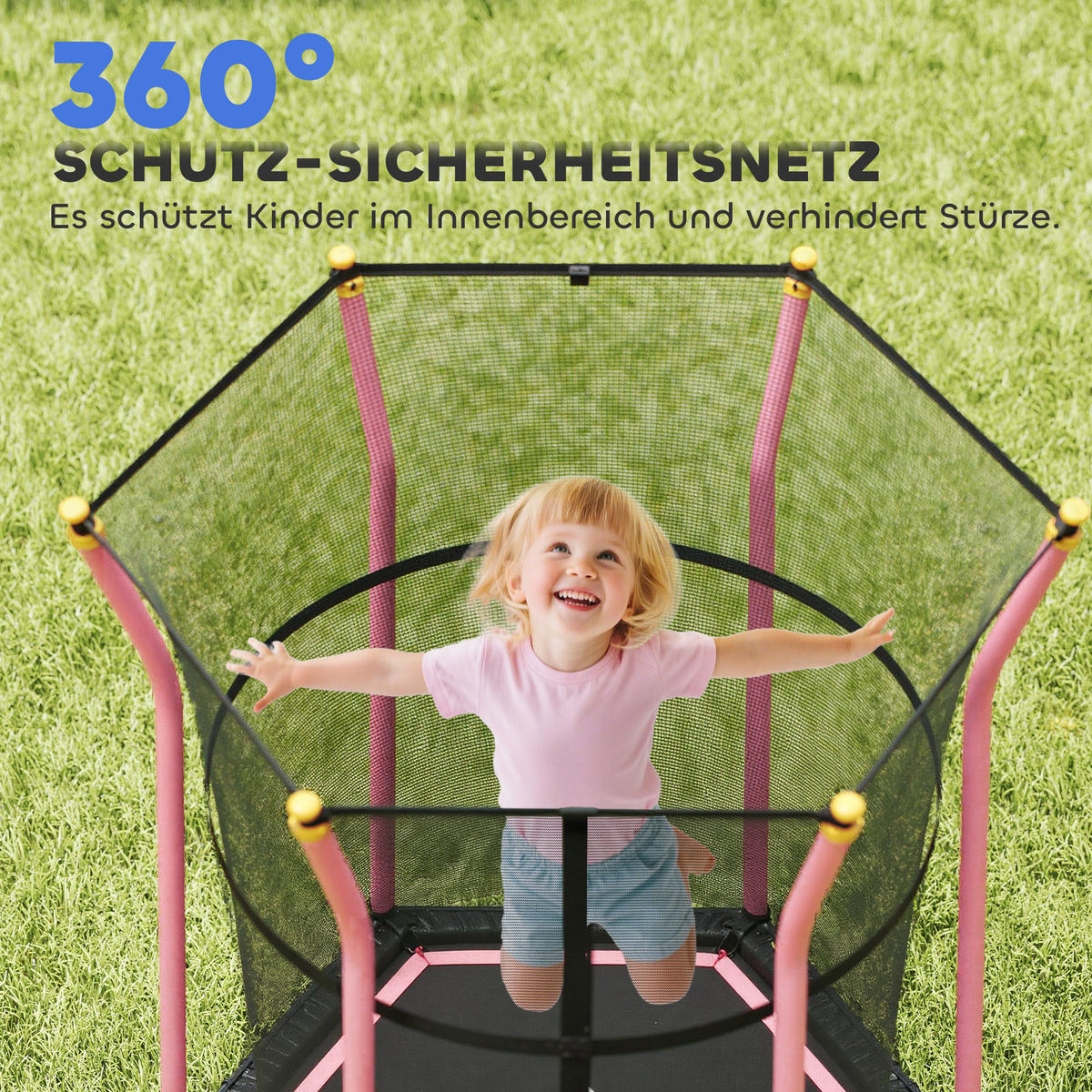KINDER Trampolin Ø163,5 cm, Trampolin für Kinder 3-10 Jahre, Gartentrampolin - Rosa, Kunststoff/Metall (163.5/163.5cm) - HOMCOM