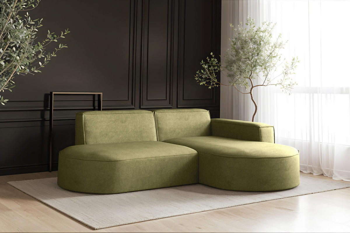 ECKSOFA Modena Modern Und Komfort Velours Stoff Salvador Rechts Olive - Olivgrün, Holz/Textil (236/165cm) - Kaiser Möbel