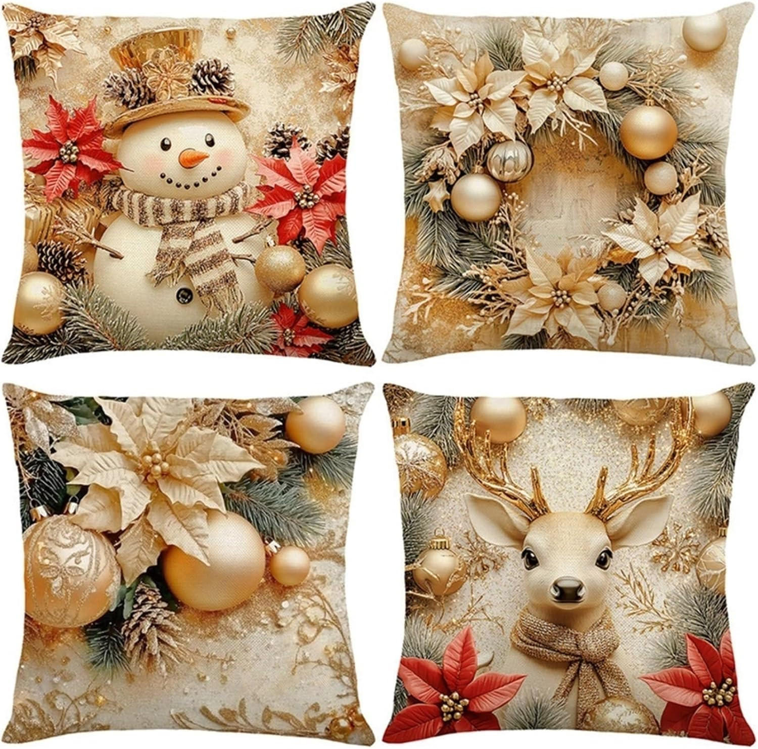 KISSENBEZUG – Weihnachtskissenbezug (Kissenfüllung nicht enthalten) – 45 x 45 cm – Multicolor(vier Stück) - Multicolor, Textil (45/45cm)