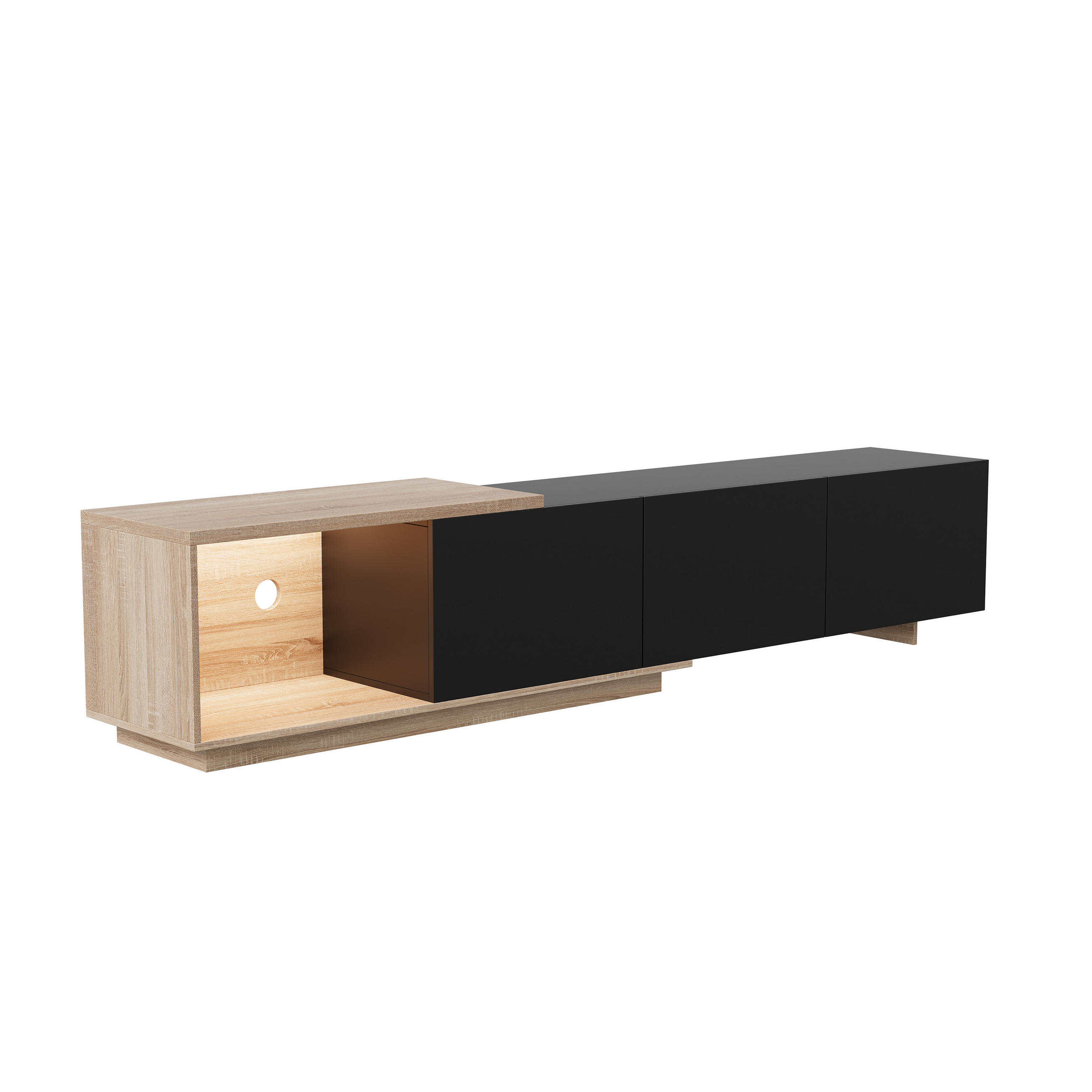 TV Lowboard LED 240x38x44 cm, integriert, Schwarz - Schwarz, Holz (240/44/38cm)