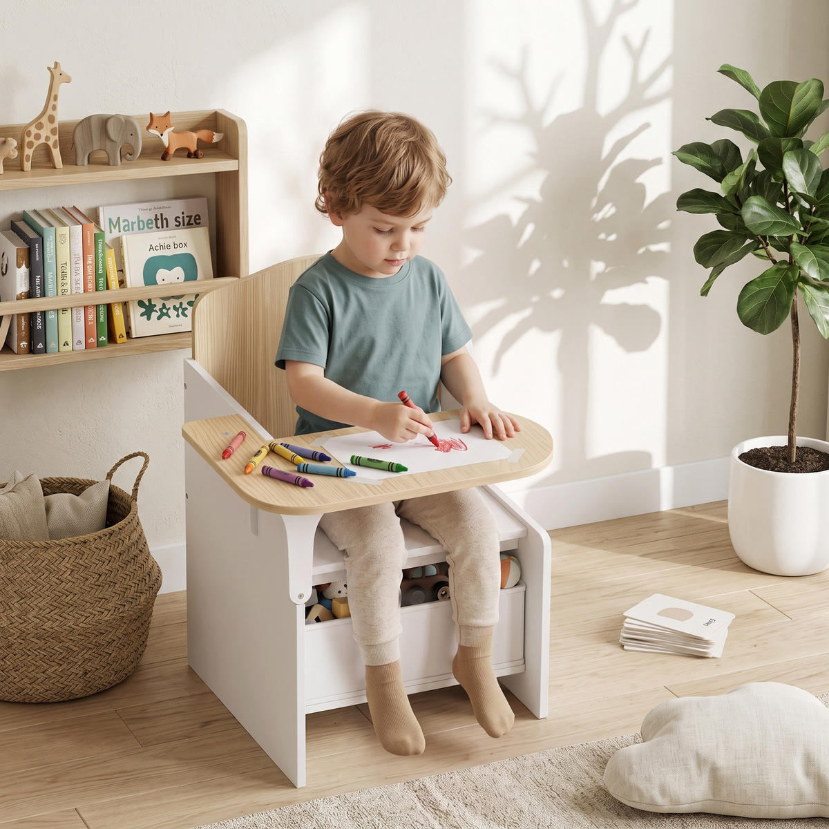 KINDERTISCH-MIT-STUHL MDF Vliesstoff Weiß - Weiß, Holzwerkstoff/Textil (51/59/58.5cm) - AIYAPLAY