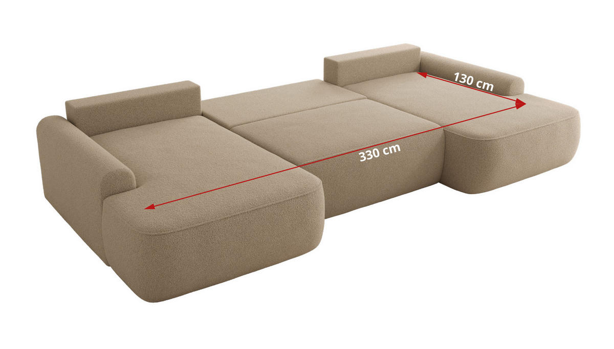 WOHNLANDSCHAFT CUBO U Hellbraun Boucle - Schwarz/Braun, Kunststoff/Textil (370/100/187cm) - MKS