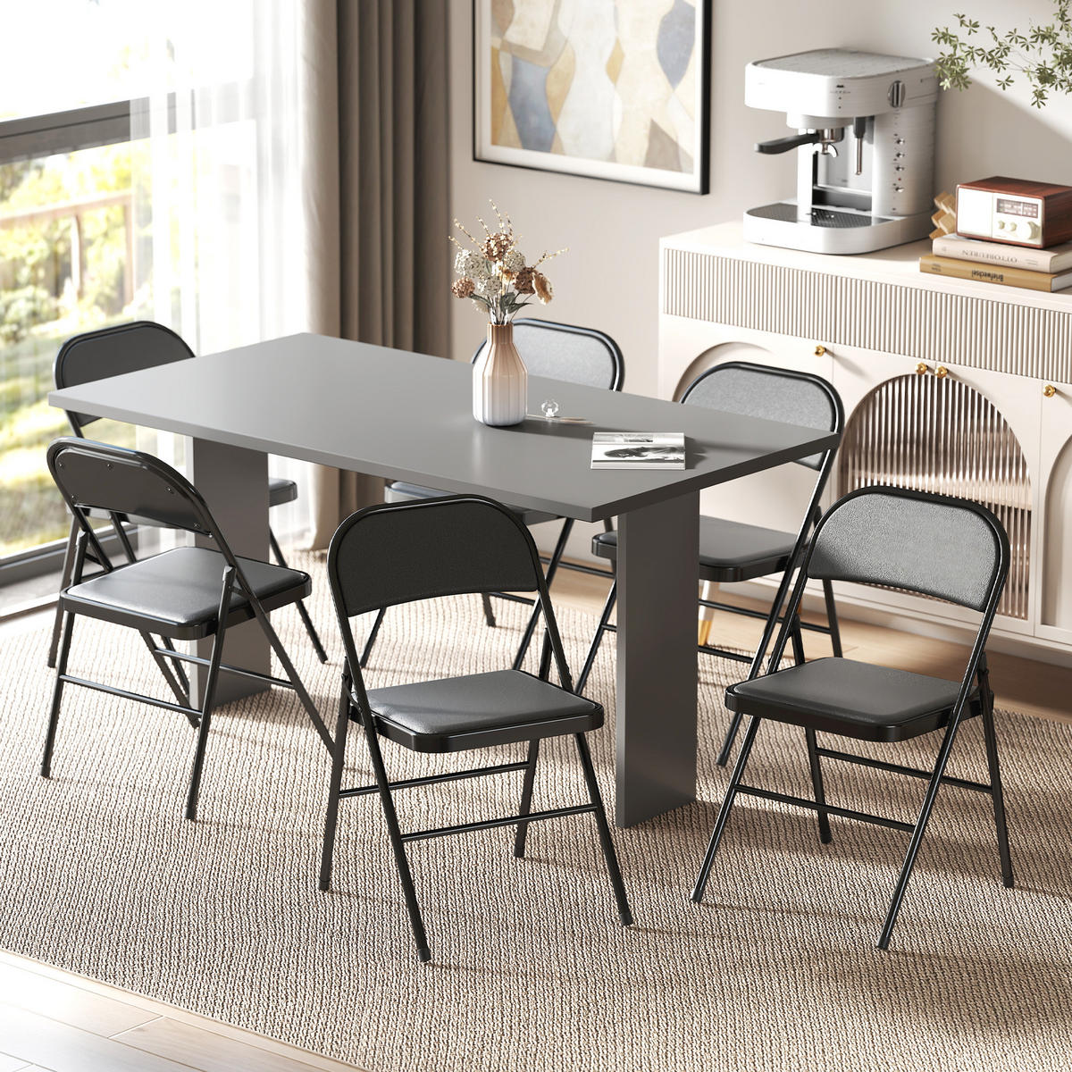 KLAPPSTUHL 6ER-SET aus Kunstleder & Stahl Schwarz - Schwarz, Metall (45/78/46cm) - HOMCOM