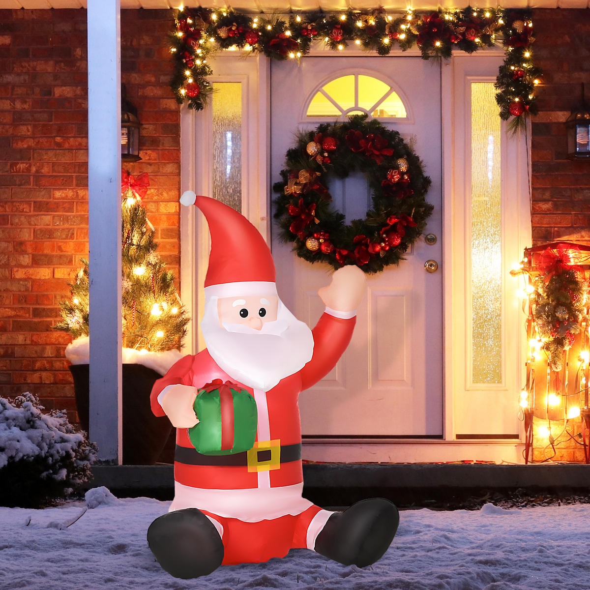 WEIHNACHTSDEKORATION Gebläse Selbstaufblasbare Weihnachtsmann Santa Claus LED - Rot, Kunststoff (50/120/70cm) - HOMCOM