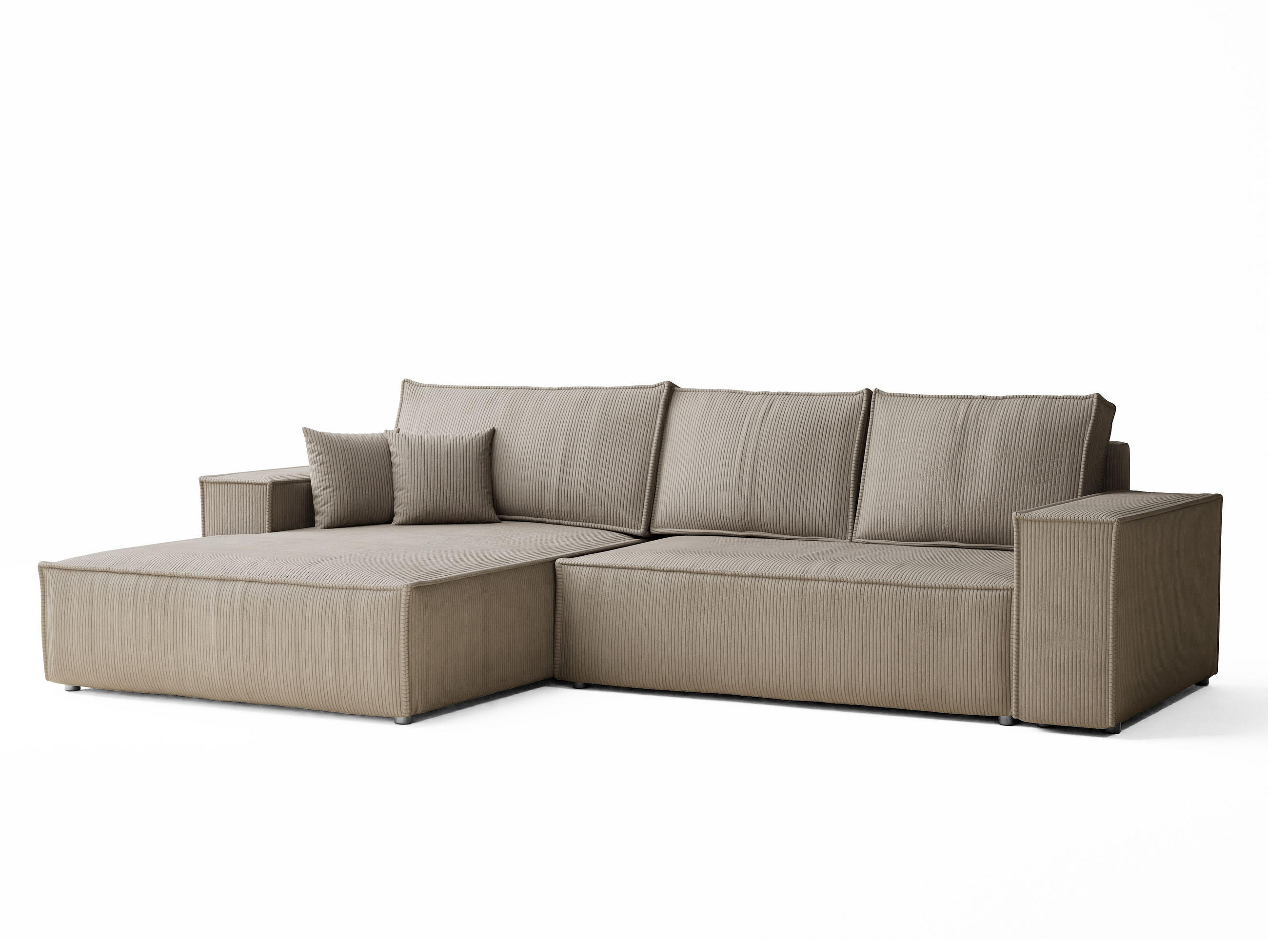 ECKSOFA MIT SCHLAFFUNKTION Maze Dunkelbeige Samtstoff - Beige/Schwarz, Holz/Holzwerkstoff (294/185cm) - Maison de Reve