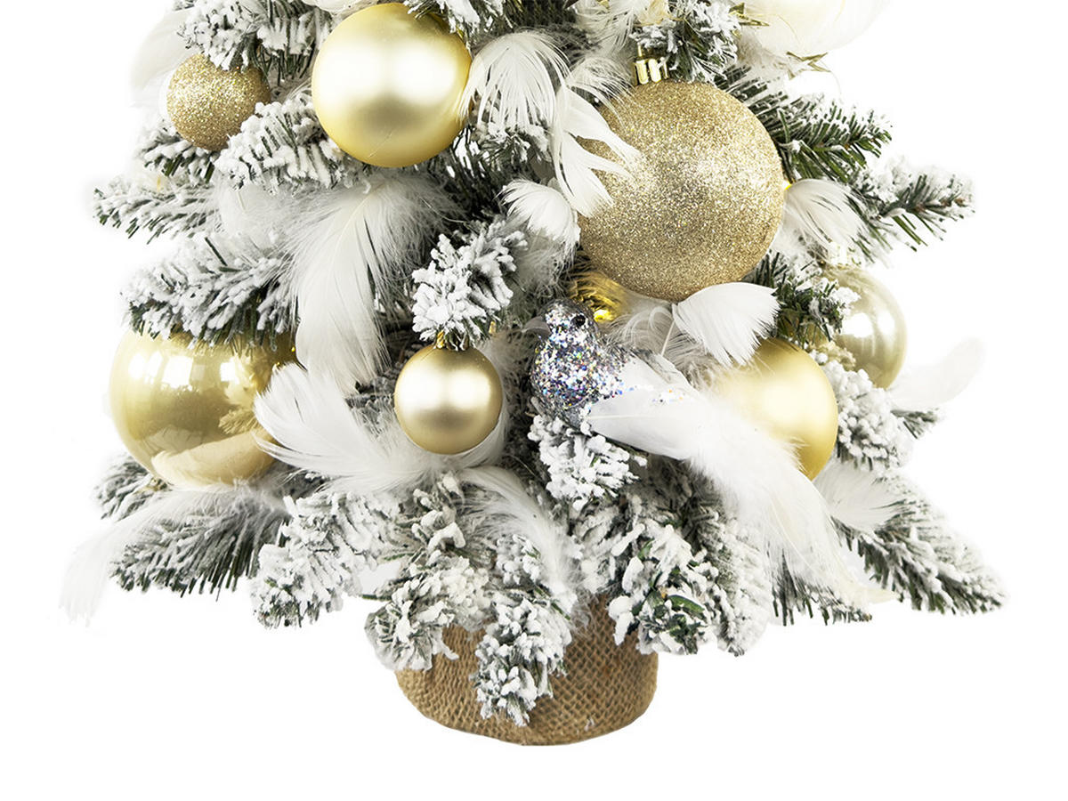 WEIHNACHTSBAUM künstlicher 60 cm mit LED-Beleuchtung, GOLDWEIHNACHTEN, mit 34 Weihnachtsbaumschmuck, Pflanztopf mit Jutesack - Champagner/Silberfarben, Kunststoff/Stein (40/60cm) - LAALU