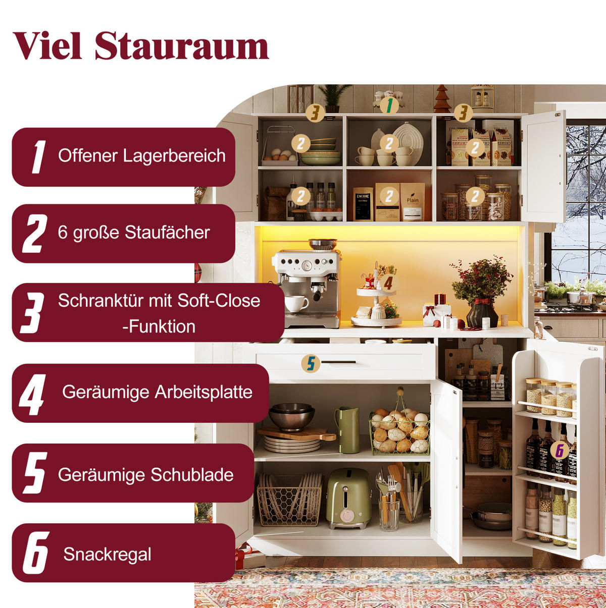 BUFFET 110/180/38 cm Weiß aus MDF und Metall mit LED-Leiste und Steckdosenleiste - Weiß, Holzwerkstoff (38/180/110cm) - OKMYHOME