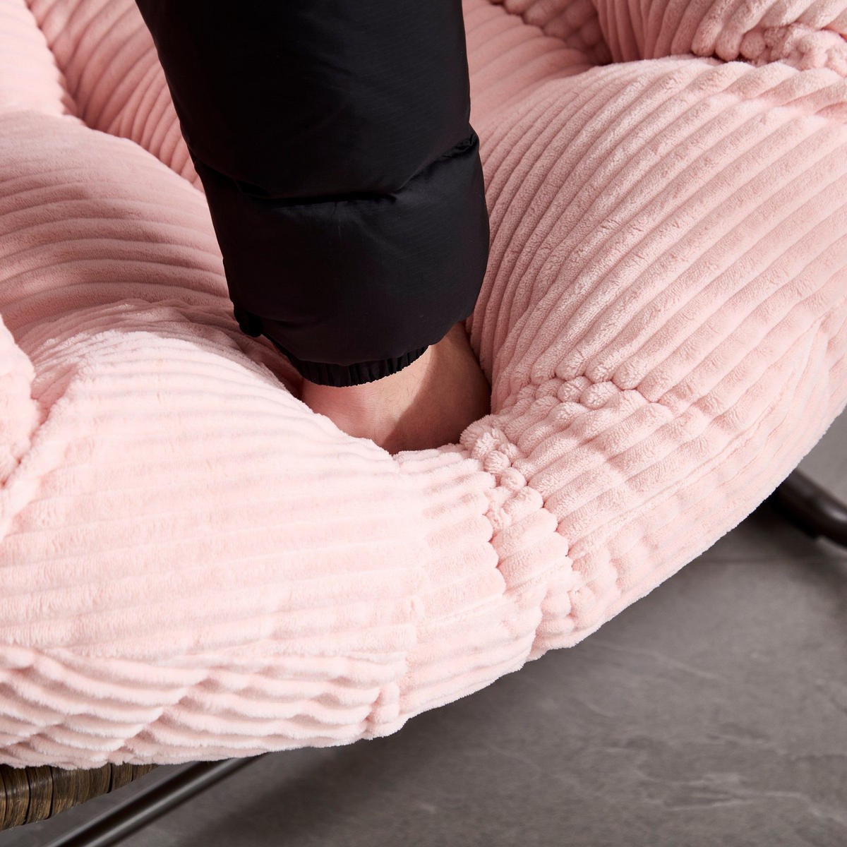 SCHAUKELSTUHL Schaukelsessel,Rattanstuhl mit Stahlrahmen,Rosa-Cord - Rosa, Metall (94.5/80/111cm) - LVHOM