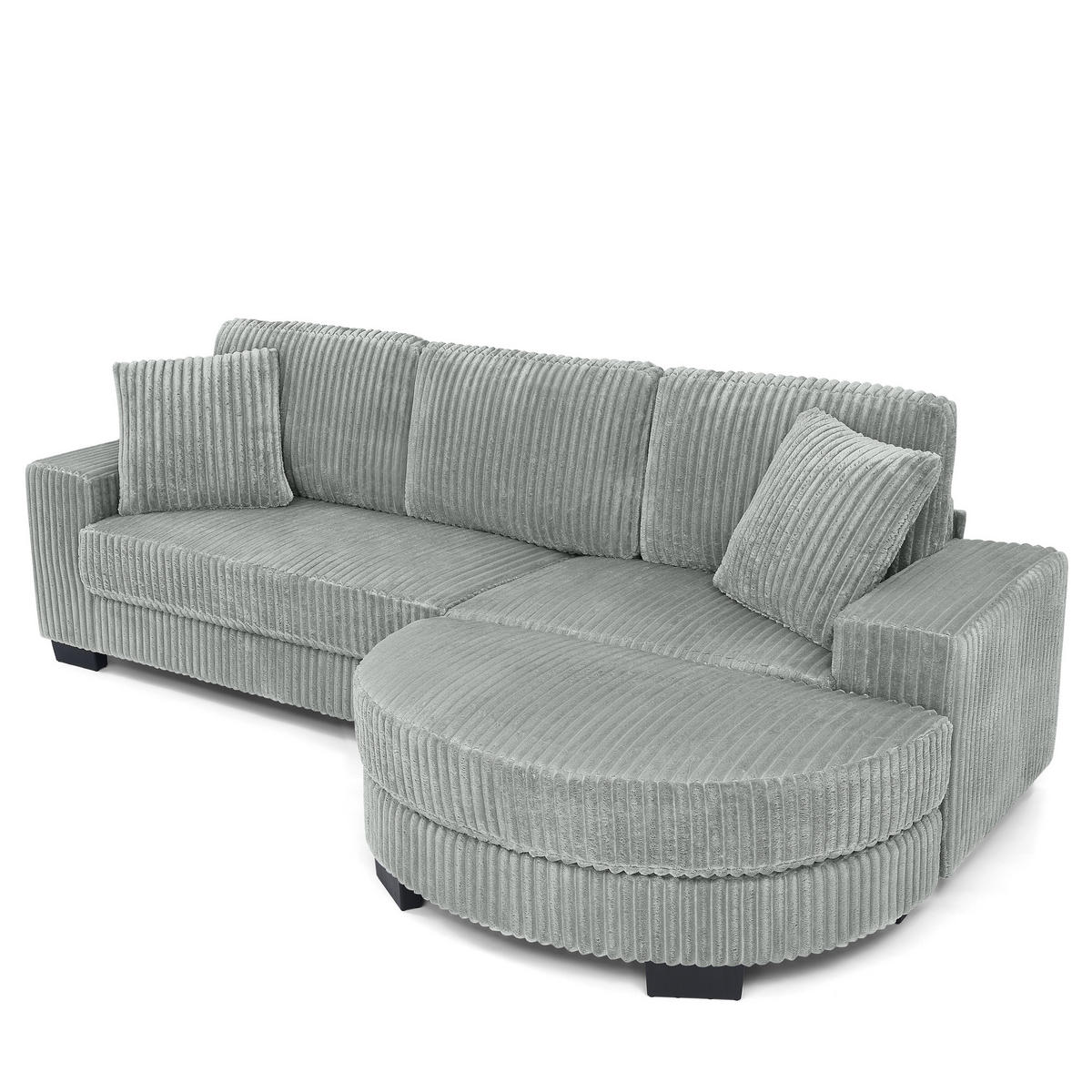 ECKSOFA DE-34626 modulares Design mit ovalem Hocker Grau - Grau, Metall (133.5/256.5cm) - ComfortXL