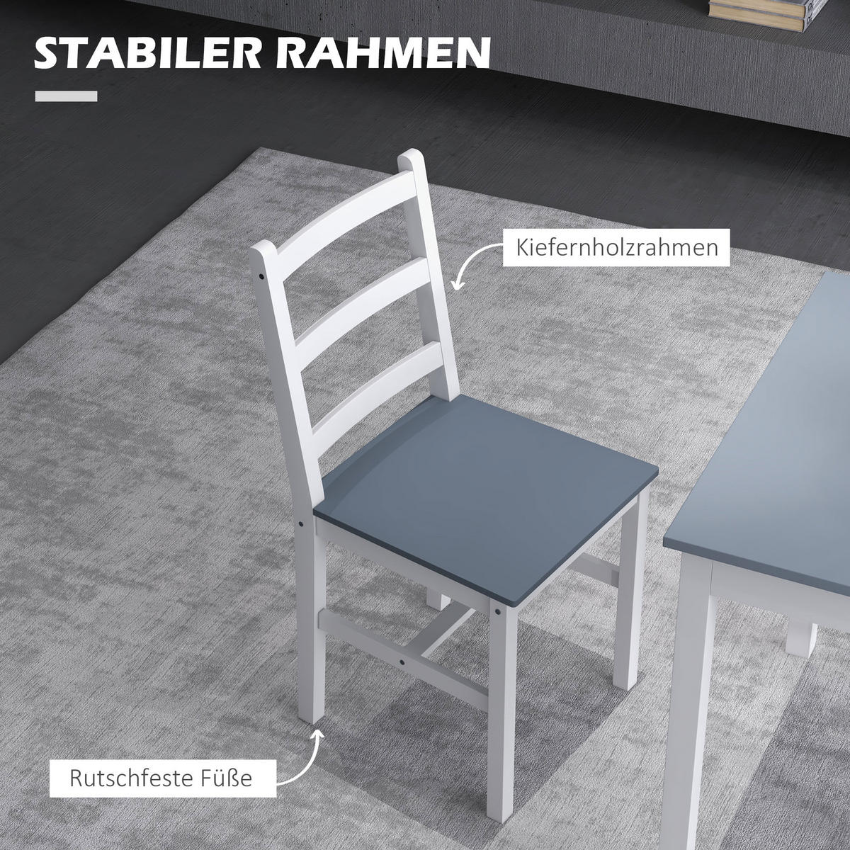 ESSGRUPPE 3er-Set, Esstisch mit 2 Stühlen, Küchentisch-Set für 2 Personen, Holz - Grau, Holz (75/75/75cm) - HOMCOM
