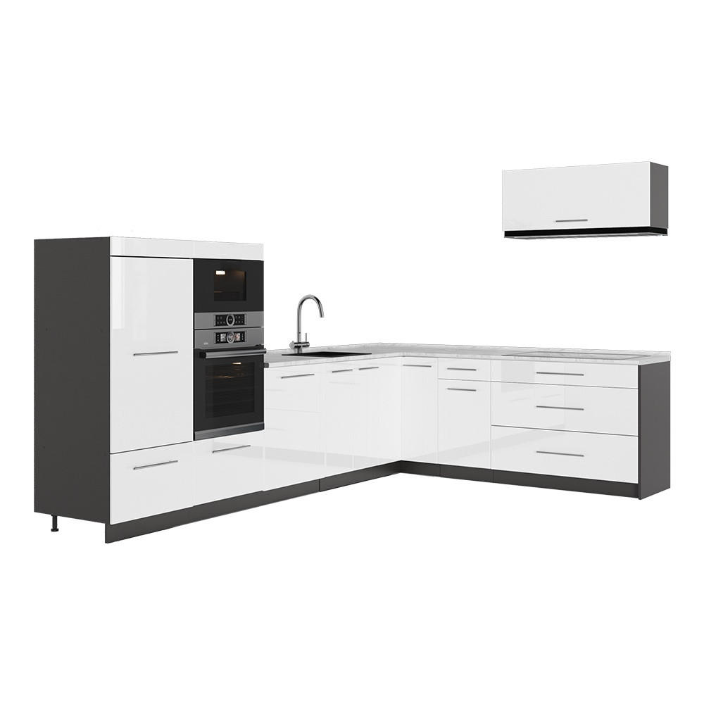 ECKKÜCHE Fame-Line, Weiß Hochglanz/Anthrazit, 327 x 227 cm, AP Marmor - Weiß Hochglanz/Anthrazit, Holzwerkstoff (327/153.6/60cm) - Vicco